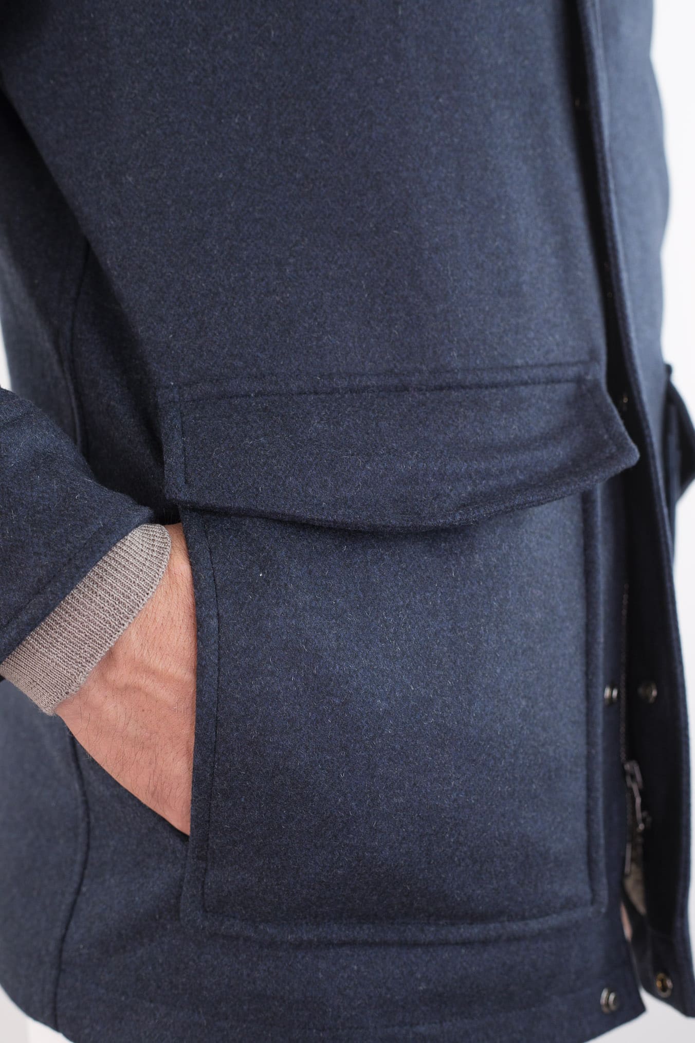 BARBA Giaccone Cashmere Cappuccio Blu