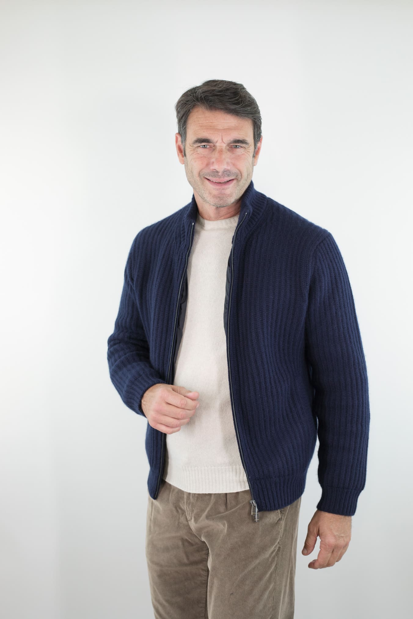BRAMANI Cardigan Full Zip Cashmere Windstopper Blu Navy