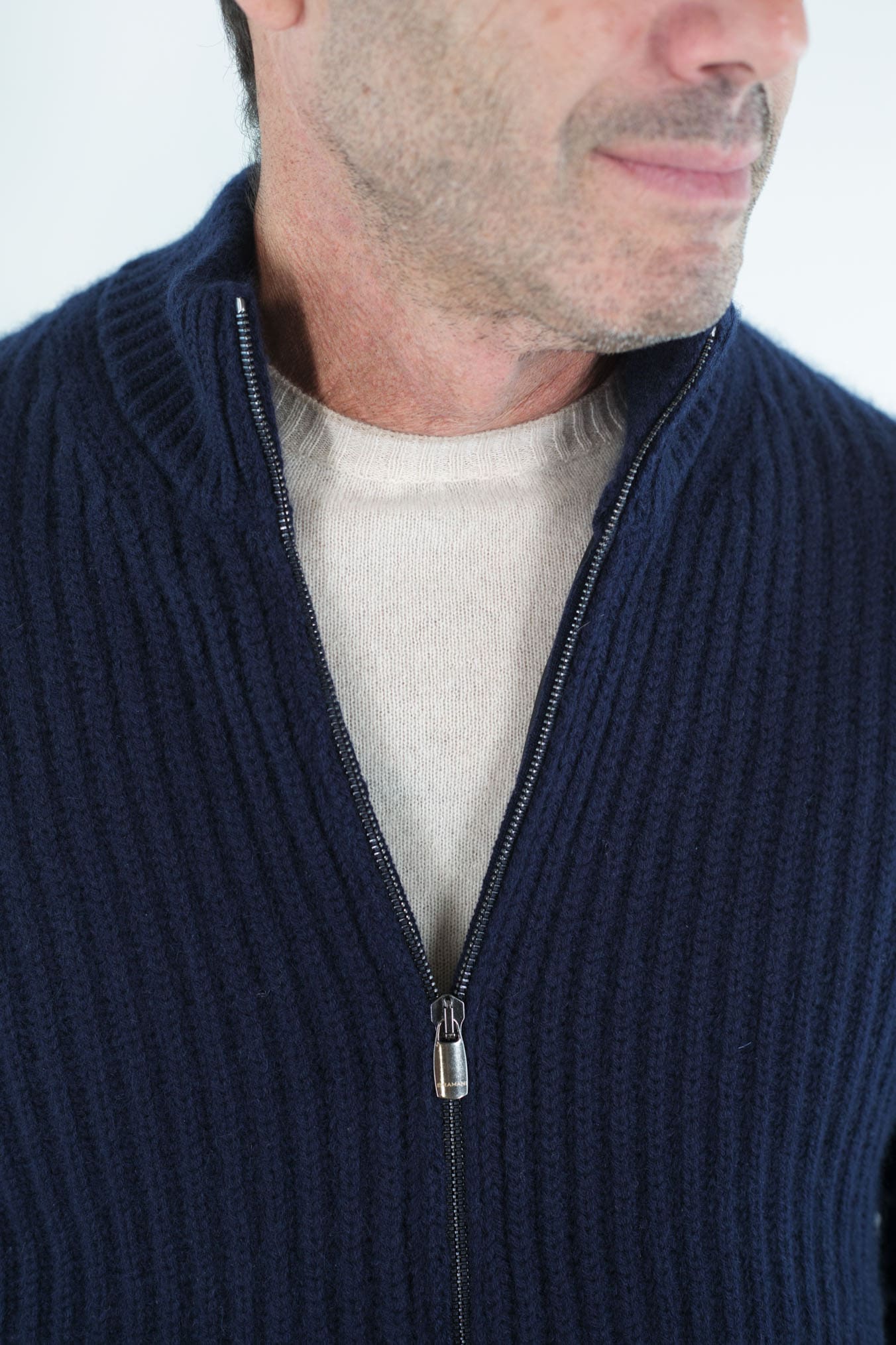 BRAMANI Cardigan Full Zip Cashmere Windstopper Blu Navy