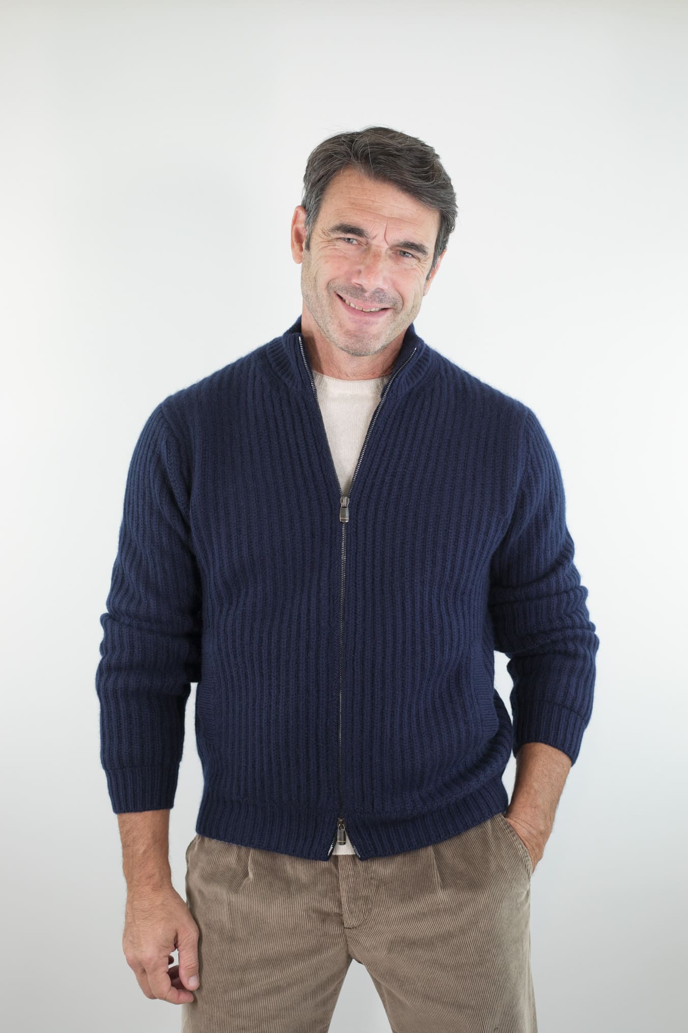 BRAMANI Cardigan Full Zip Cashmere Windstopper Blu Navy