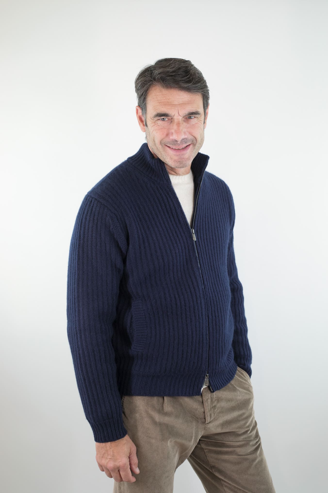 BRAMANI Cardigan Full Zip Cashmere Windstopper Blu Navy