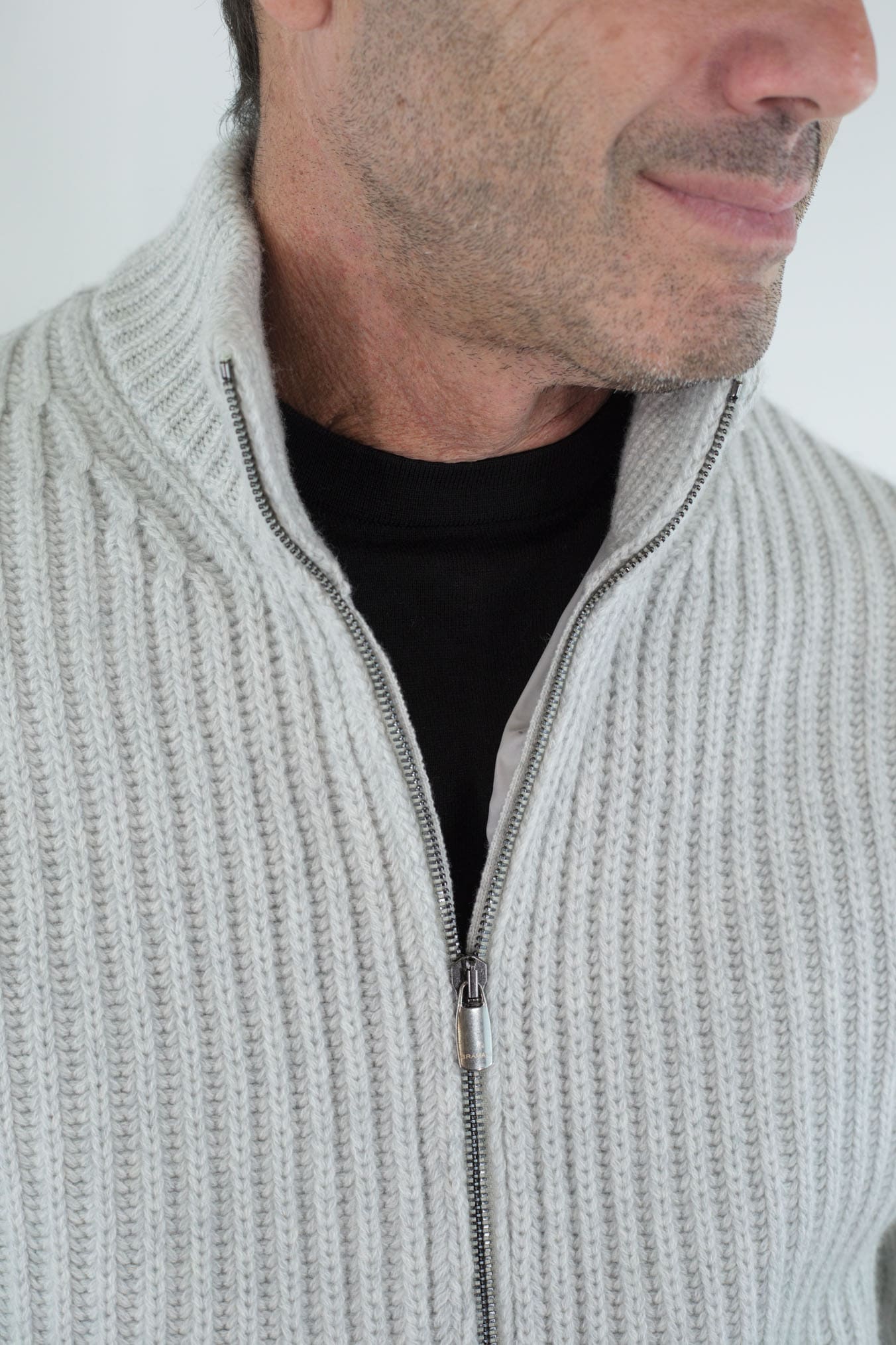 BRAMANI Cardigan Full Zip Cashmere Windstopper Grigio Perla