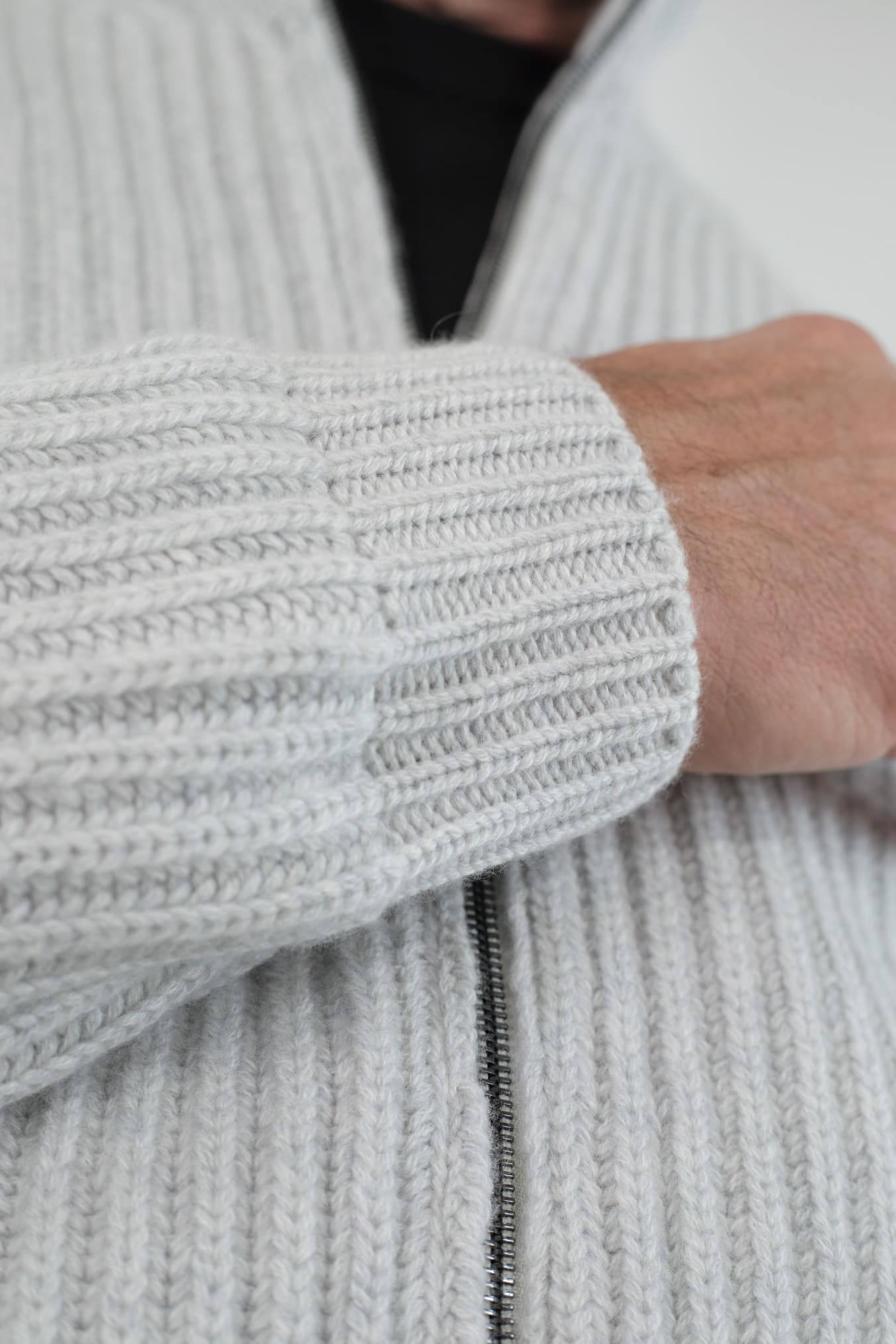 BRAMANI Cardigan Full Zip Cashmere Windstopper Grigio Perla