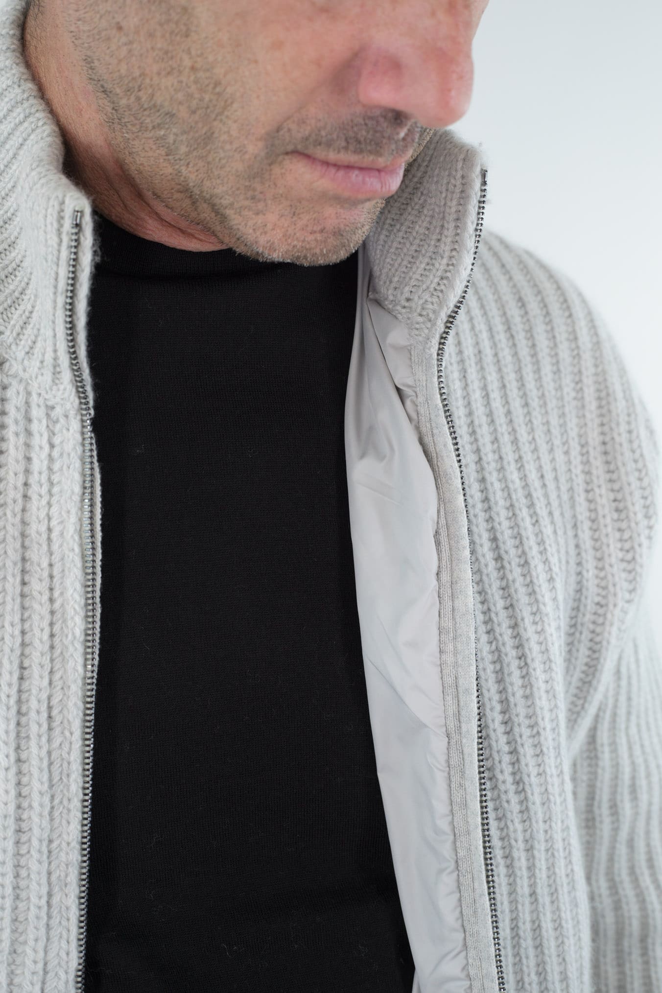 BRAMANI Cardigan Full Zip Cashmere Windstopper Grigio Perla