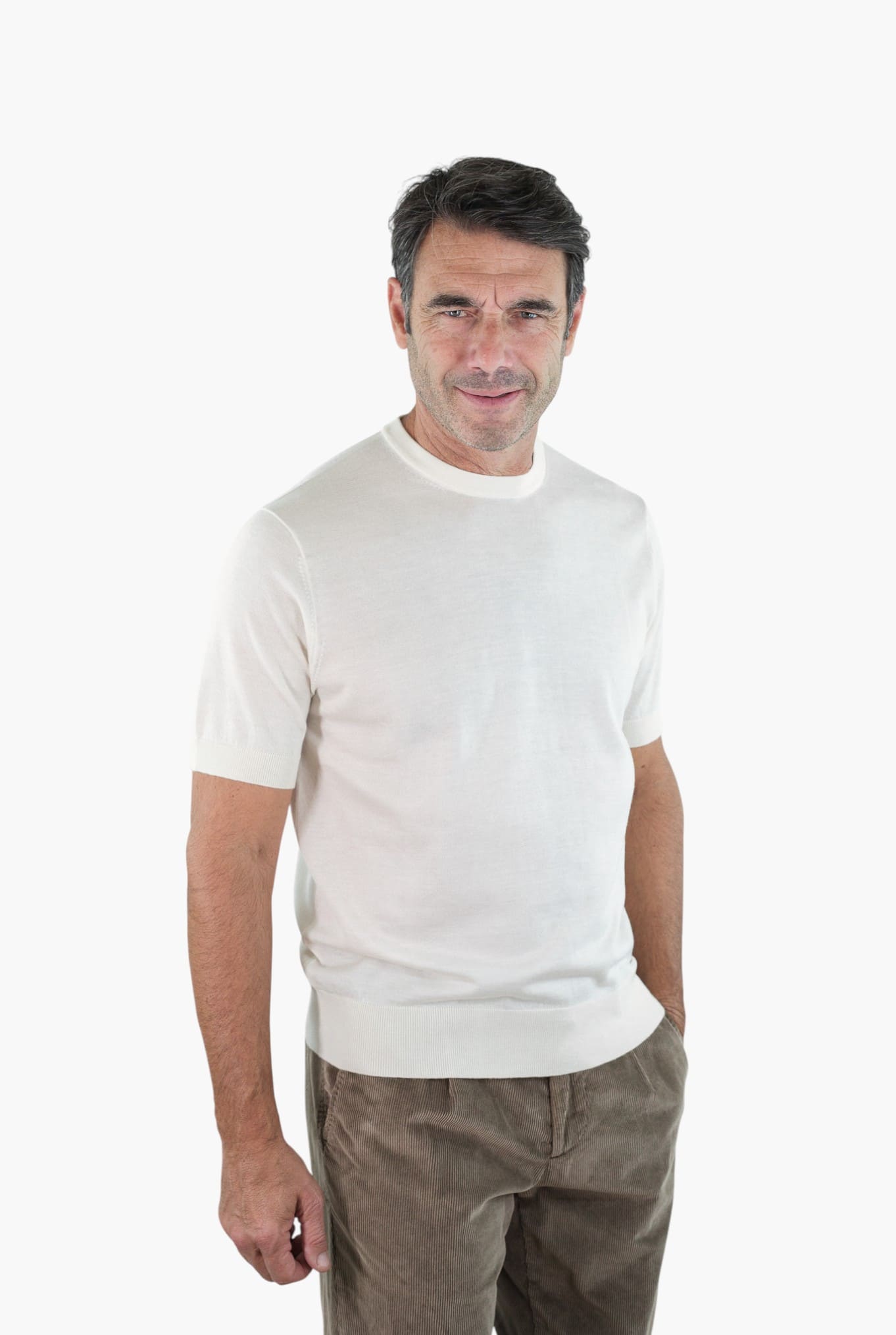 BRAMANI Girocollo Cashmere Seta Superlight Bianco Panna