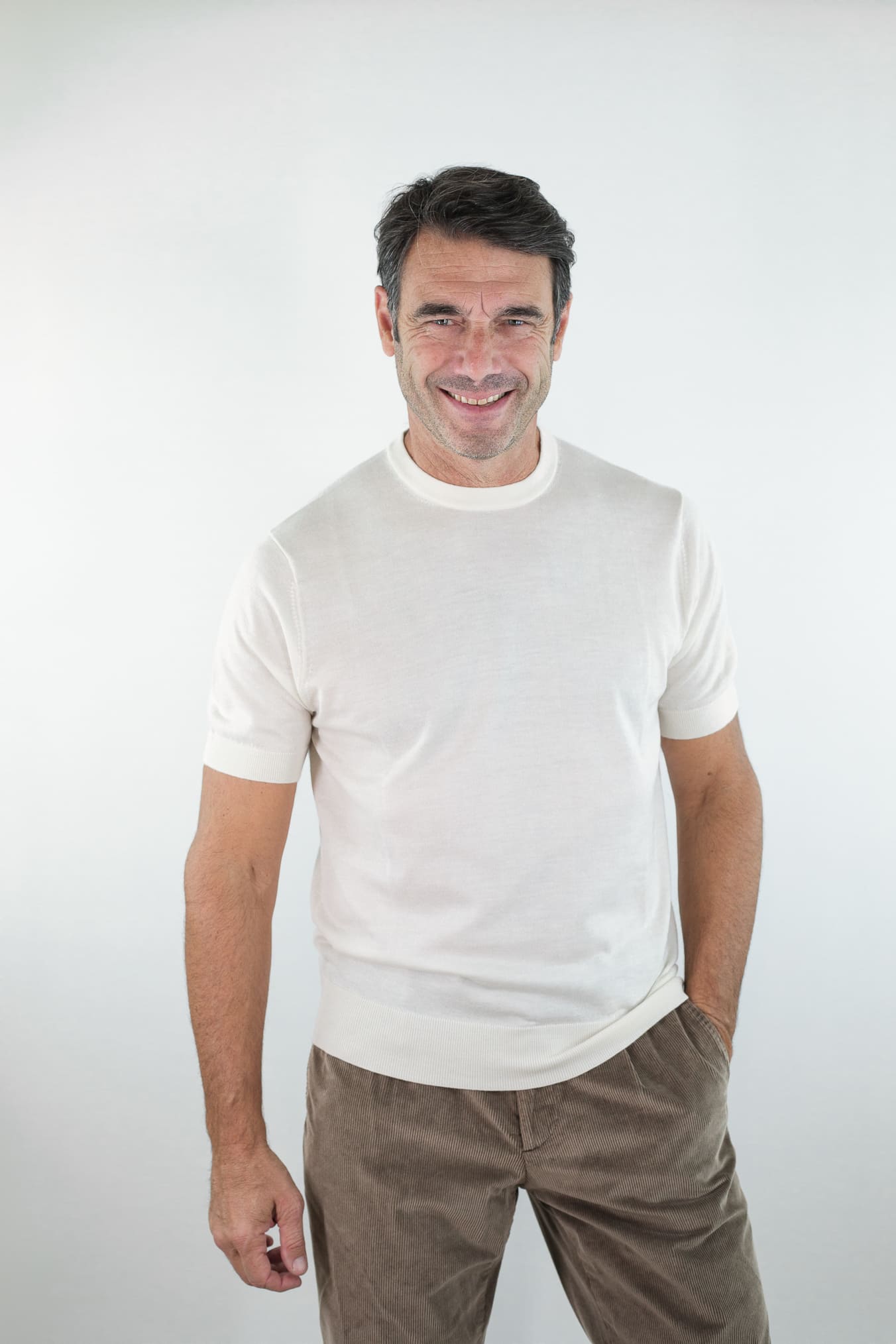 BRAMANI Girocollo Cashmere Seta Superlight Bianco Panna