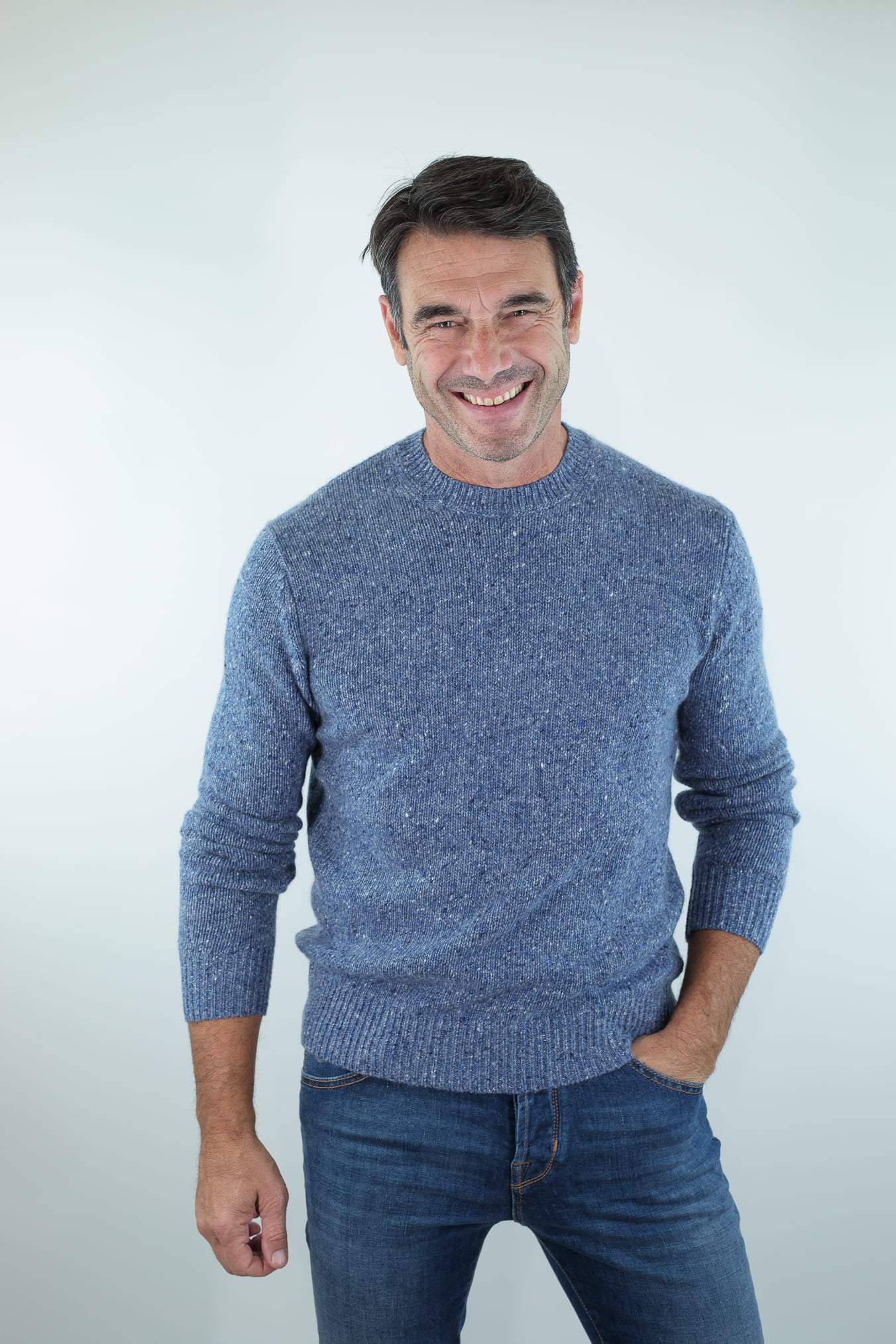BRAMANI Maglia Girocollo Cashmere Mélange Azzurro Onda