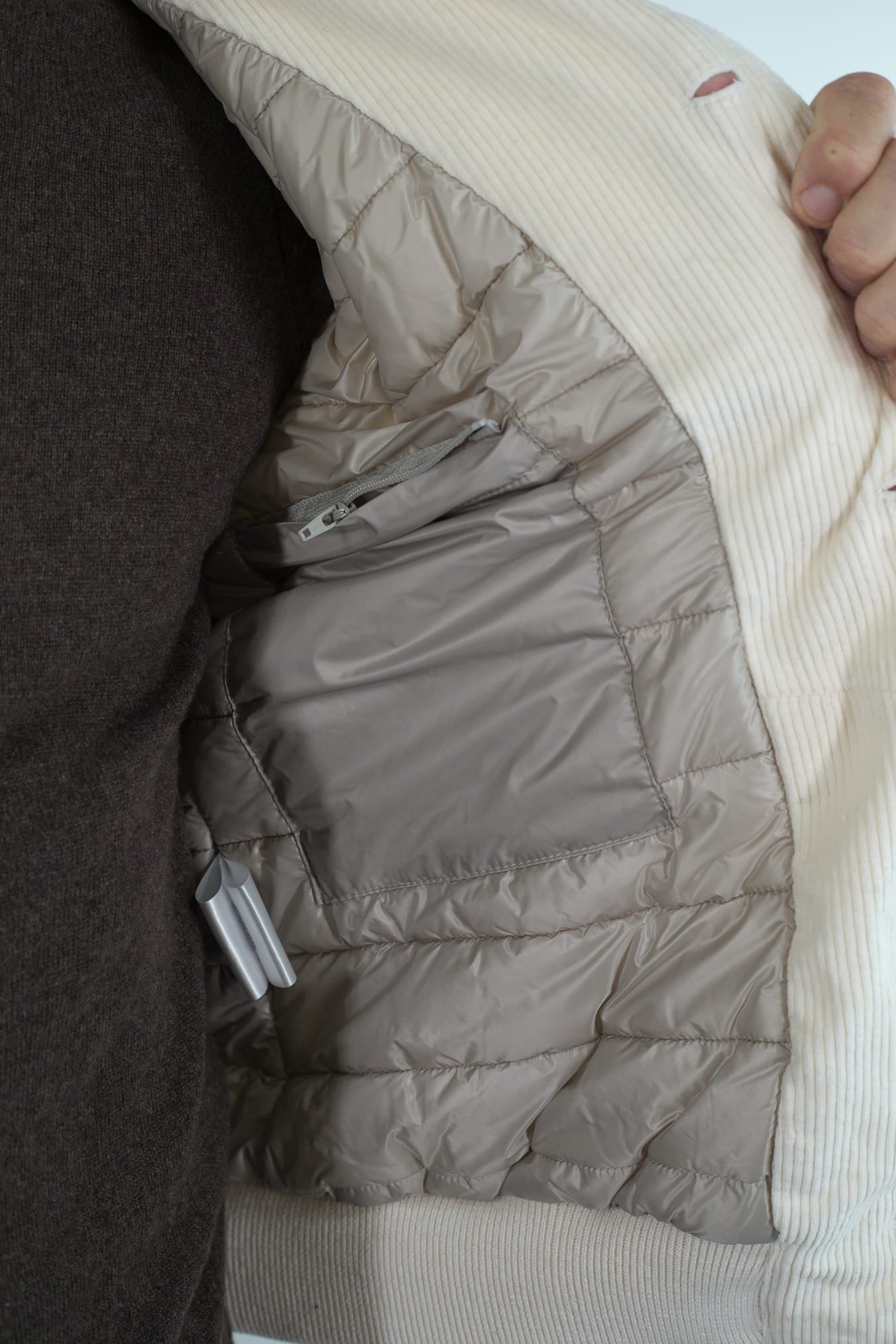 CONTRASTWAY Giubbino Velluto Imbottito Thermore® Bianco Panna