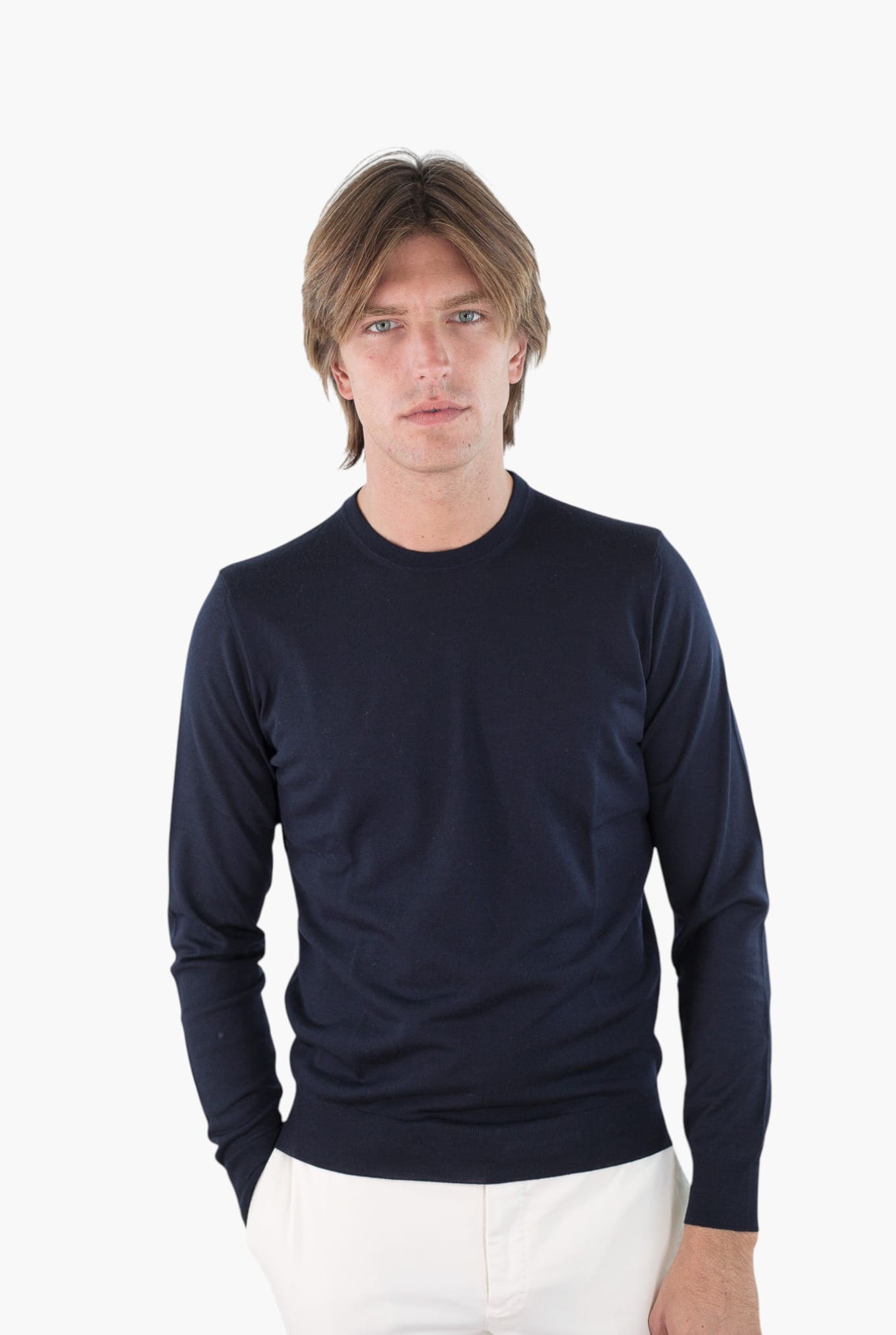 DRUMOHR Girocollo Merinos 140's Extrafine Blu Navy