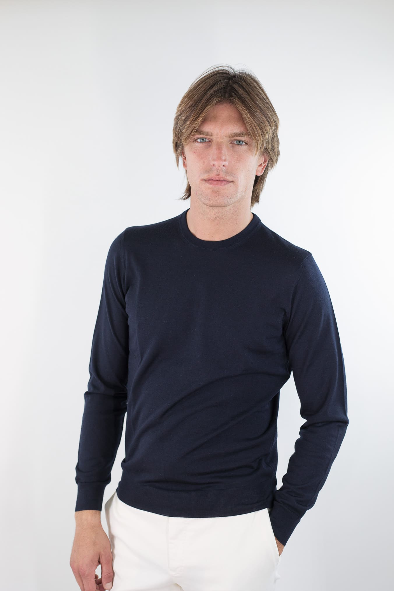 DRUMOHR Girocollo Merinos 140's Extrafine Blu Navy