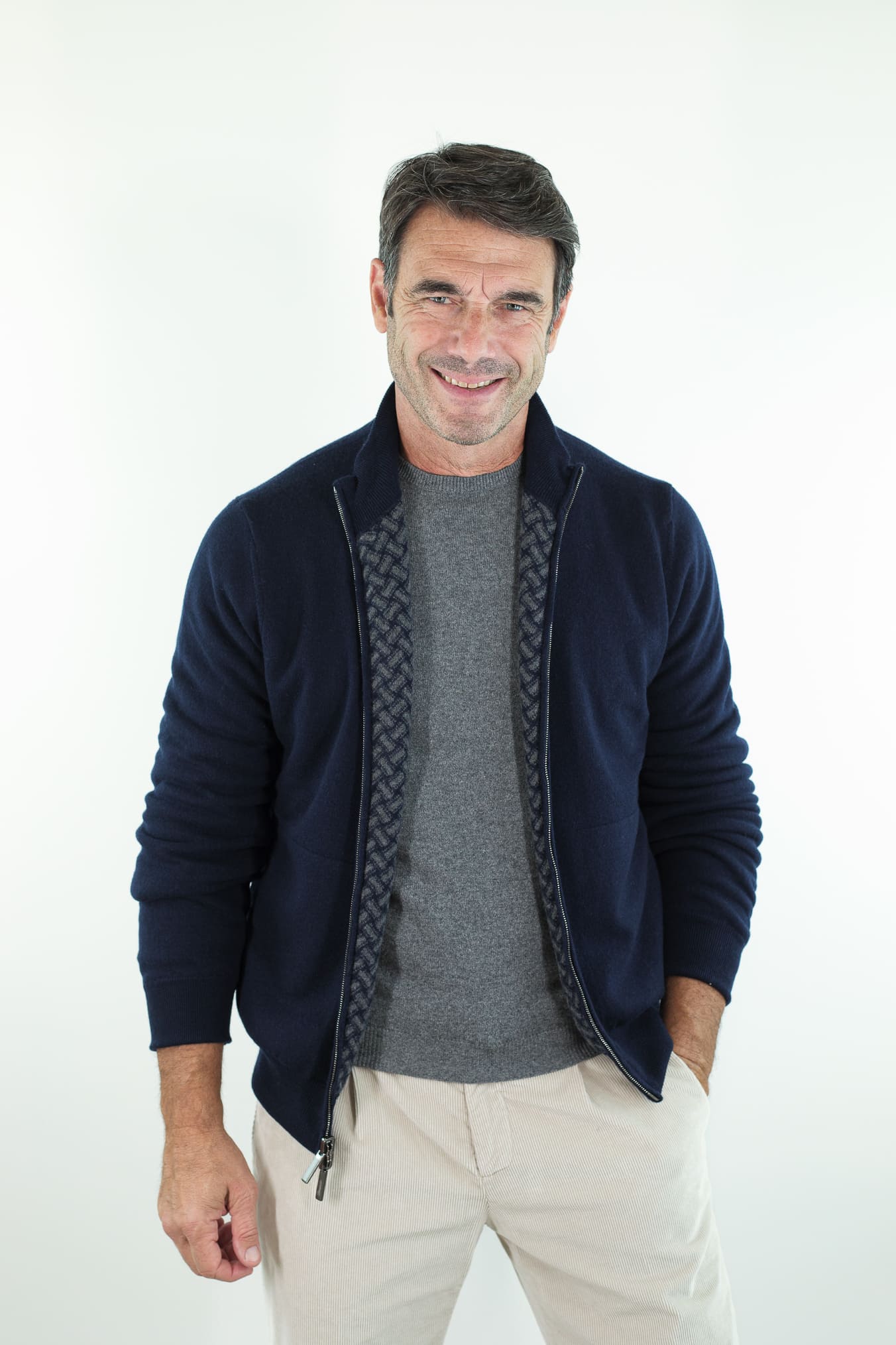 DRUMOHR Maglia Reversibile Cashmere "Biscottino" Blu Navy