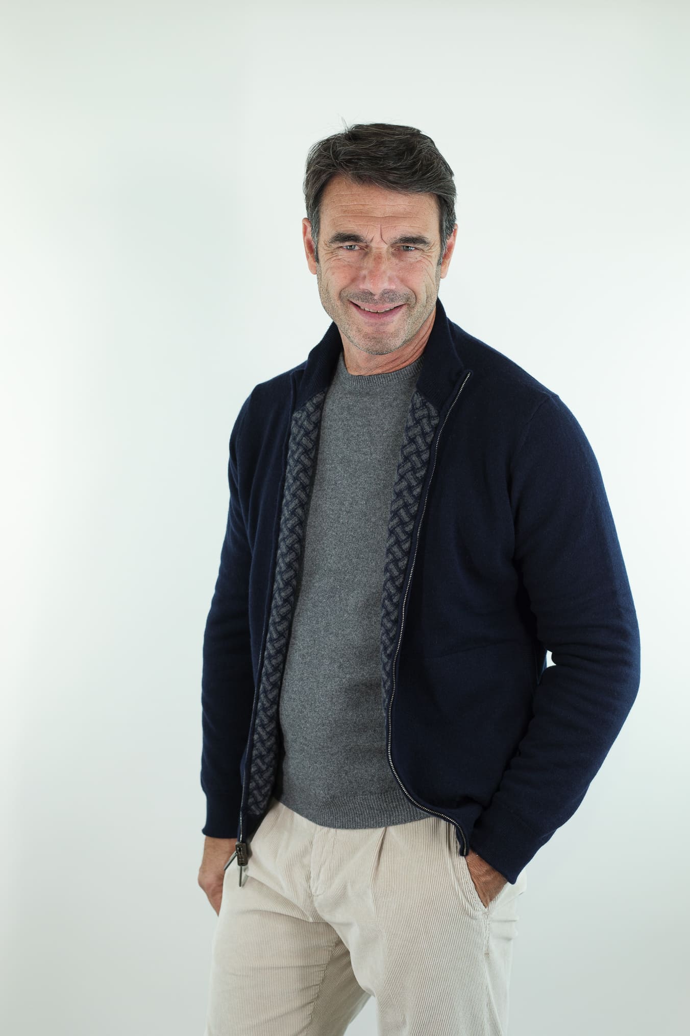 DRUMOHR Maglia Reversibile Cashmere "Biscottino" Blu Navy