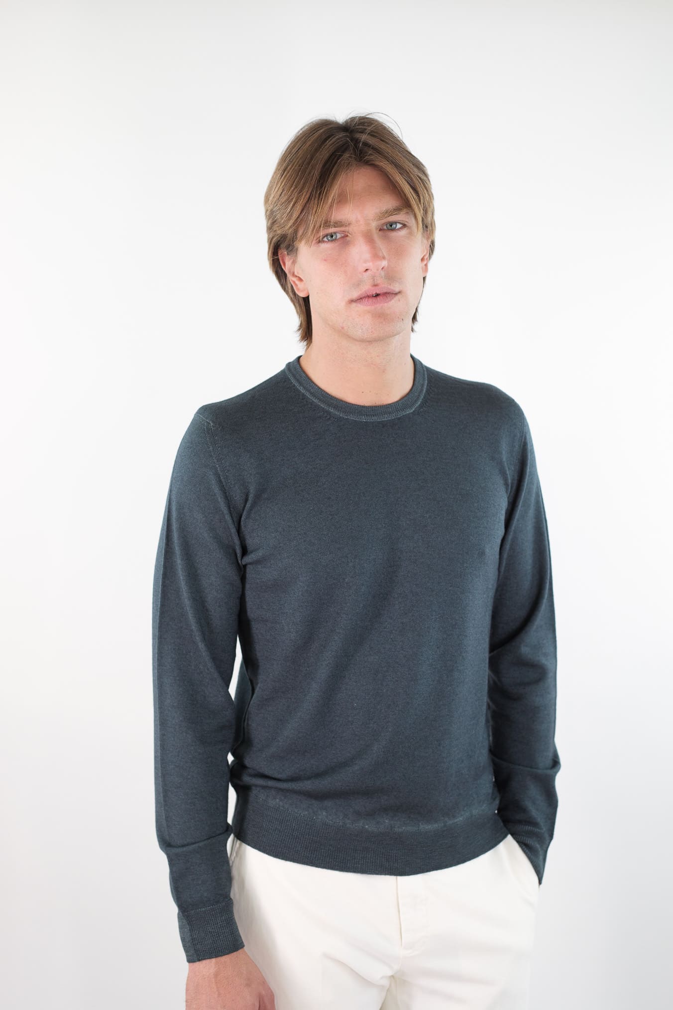 DRUMOHR Maglia Girocollo Lana Merinos Extrafine Verde Bottiglia