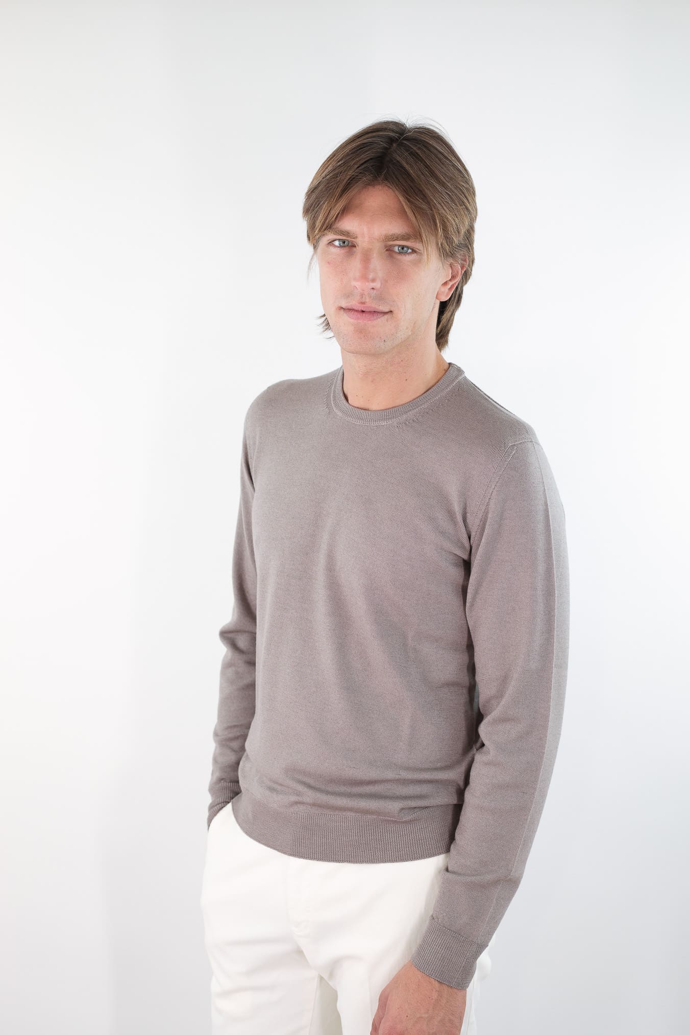 DRUMOHR Maglia Girocollo Lana Merinos Extrafine Taupe