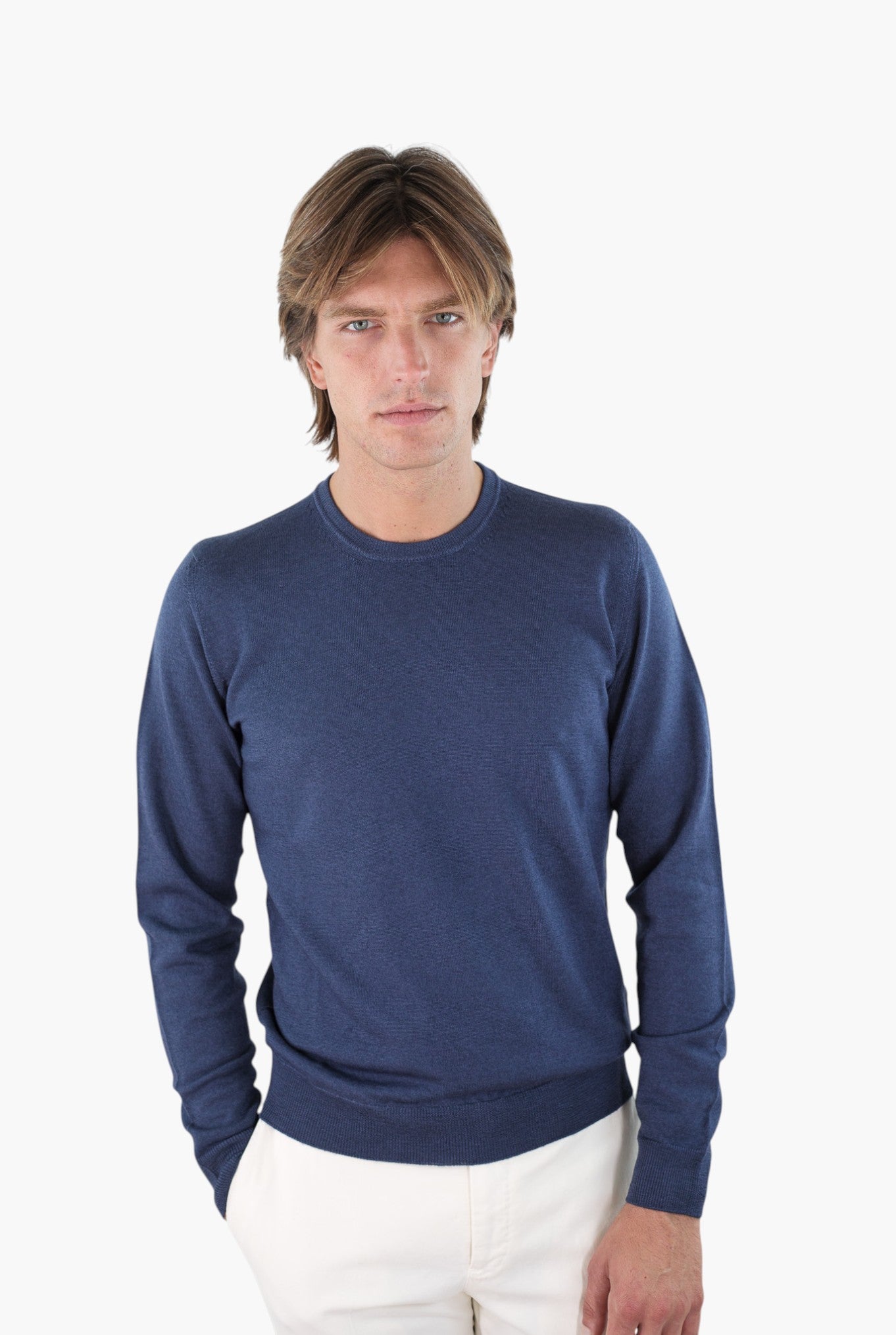 DRUMOHR Maglia Girocollo Lana Merinos Extrafine Blu Ocean