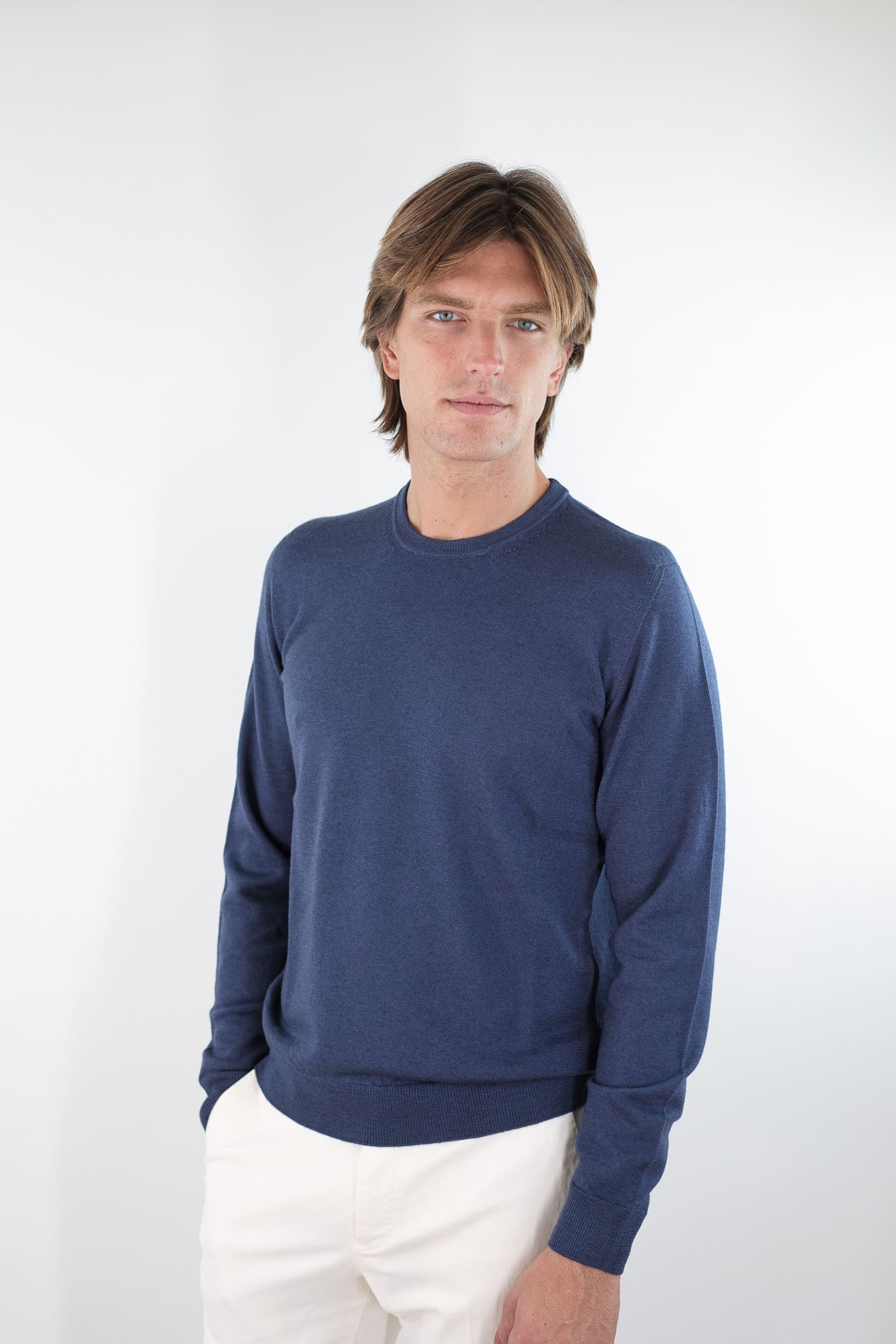 DRUMOHR Maglia Girocollo Lana Merinos Extrafine Blu Ocean