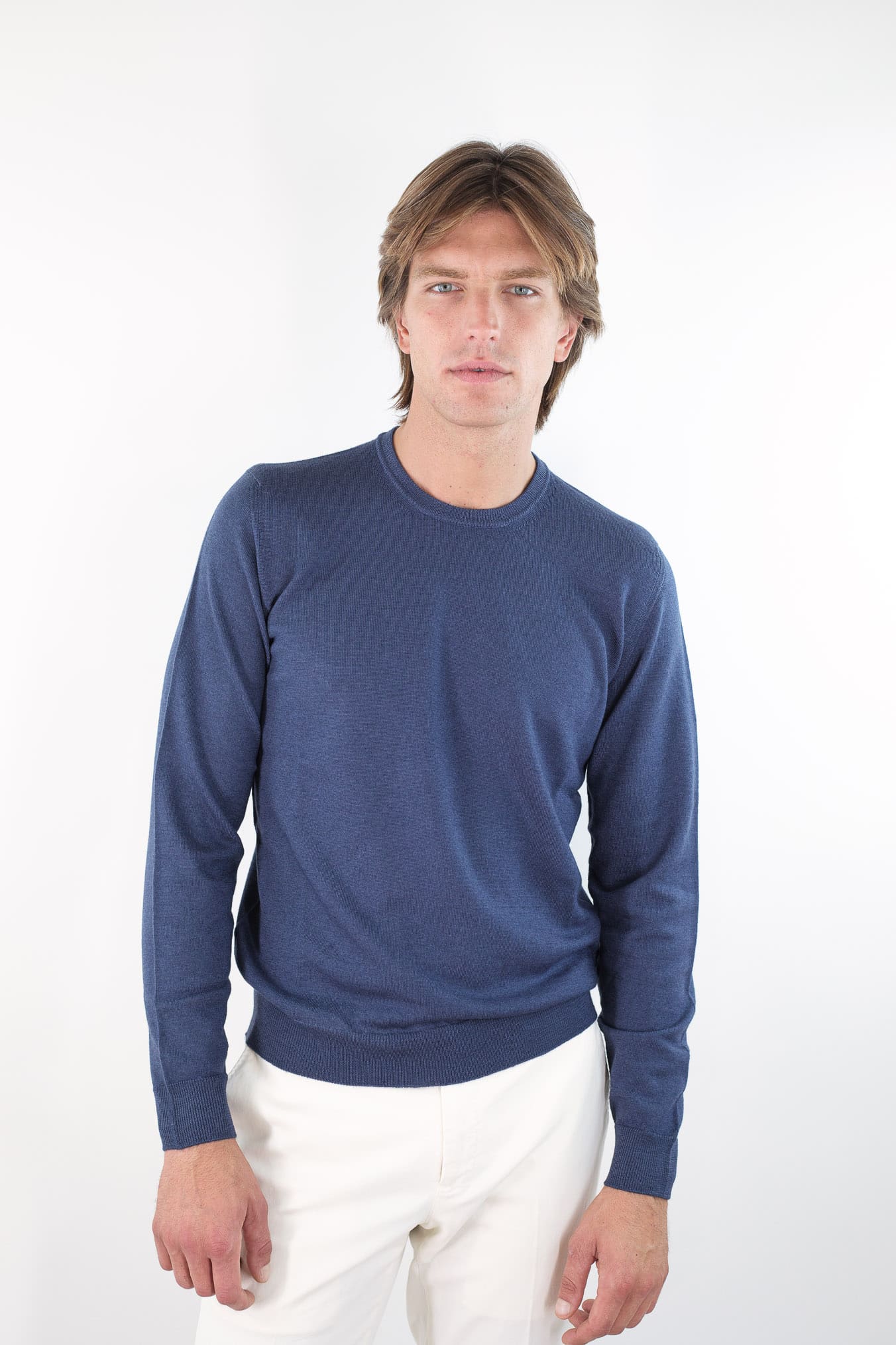 DRUMOHR Maglia Girocollo Lana Merinos Extrafine Blu Ocean