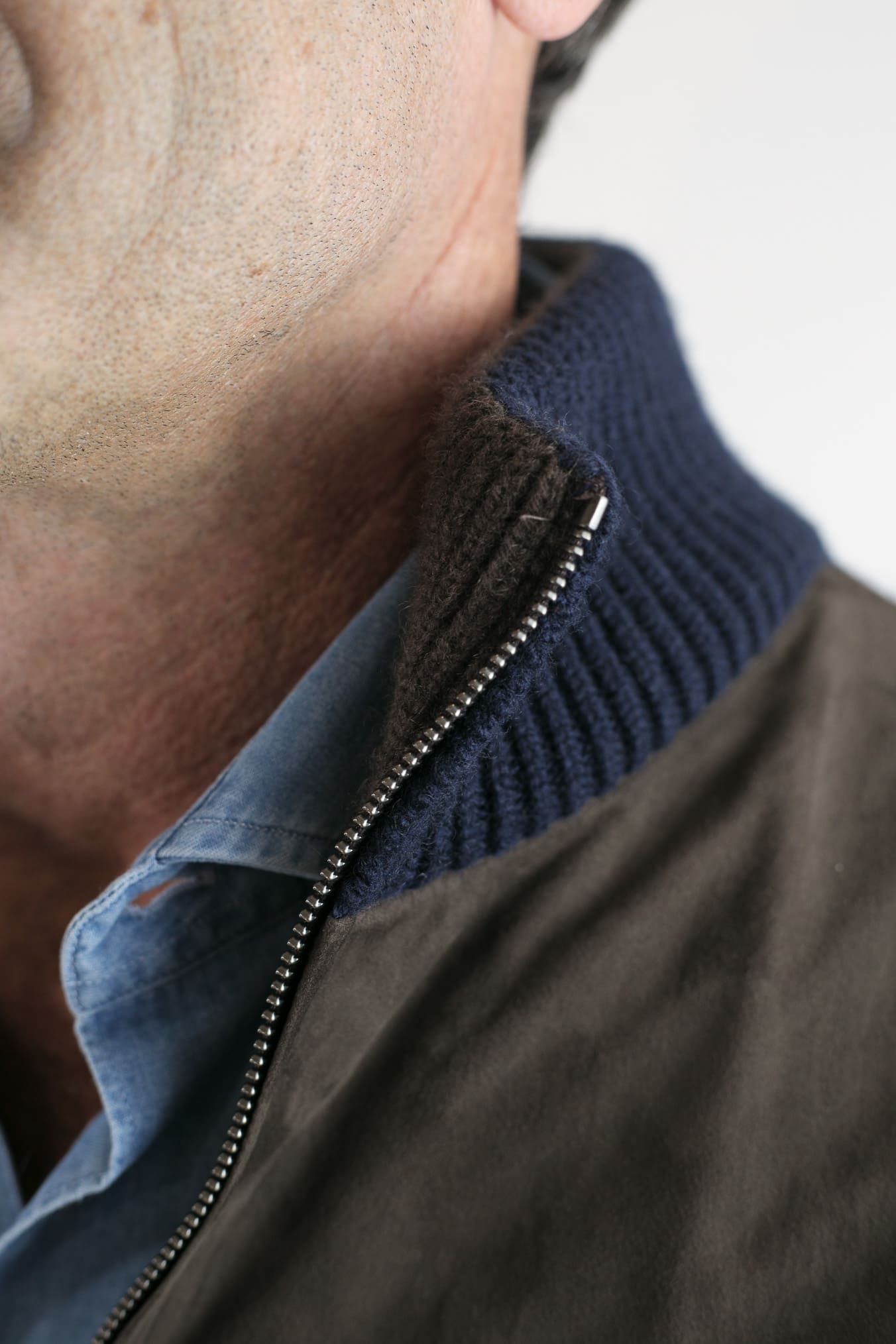 FEDELI Gilet Cashmere e Suede Testa di Moro/Blu