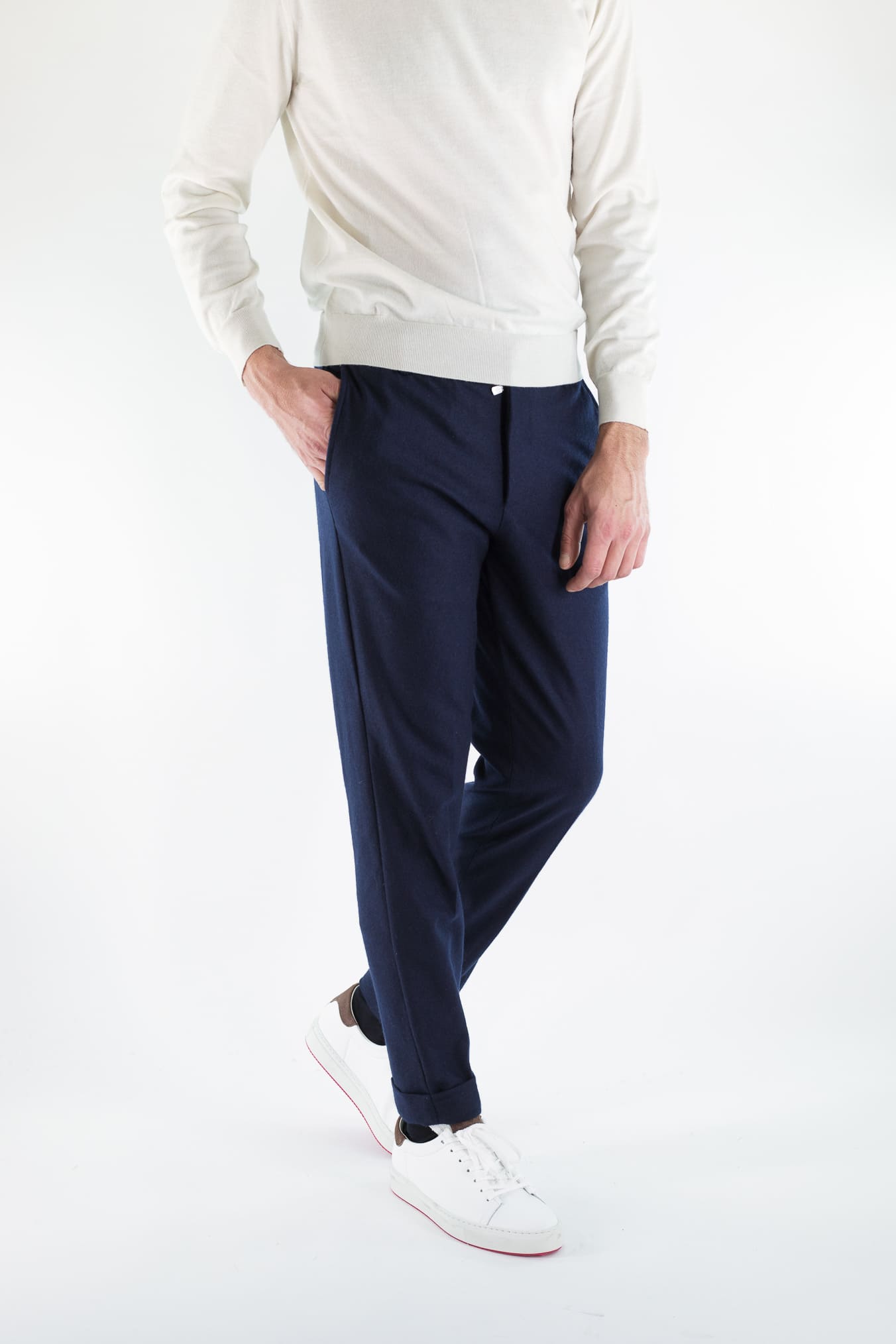 FEDELI Pantaloni "Doria" Flanella Cashmere Blu
