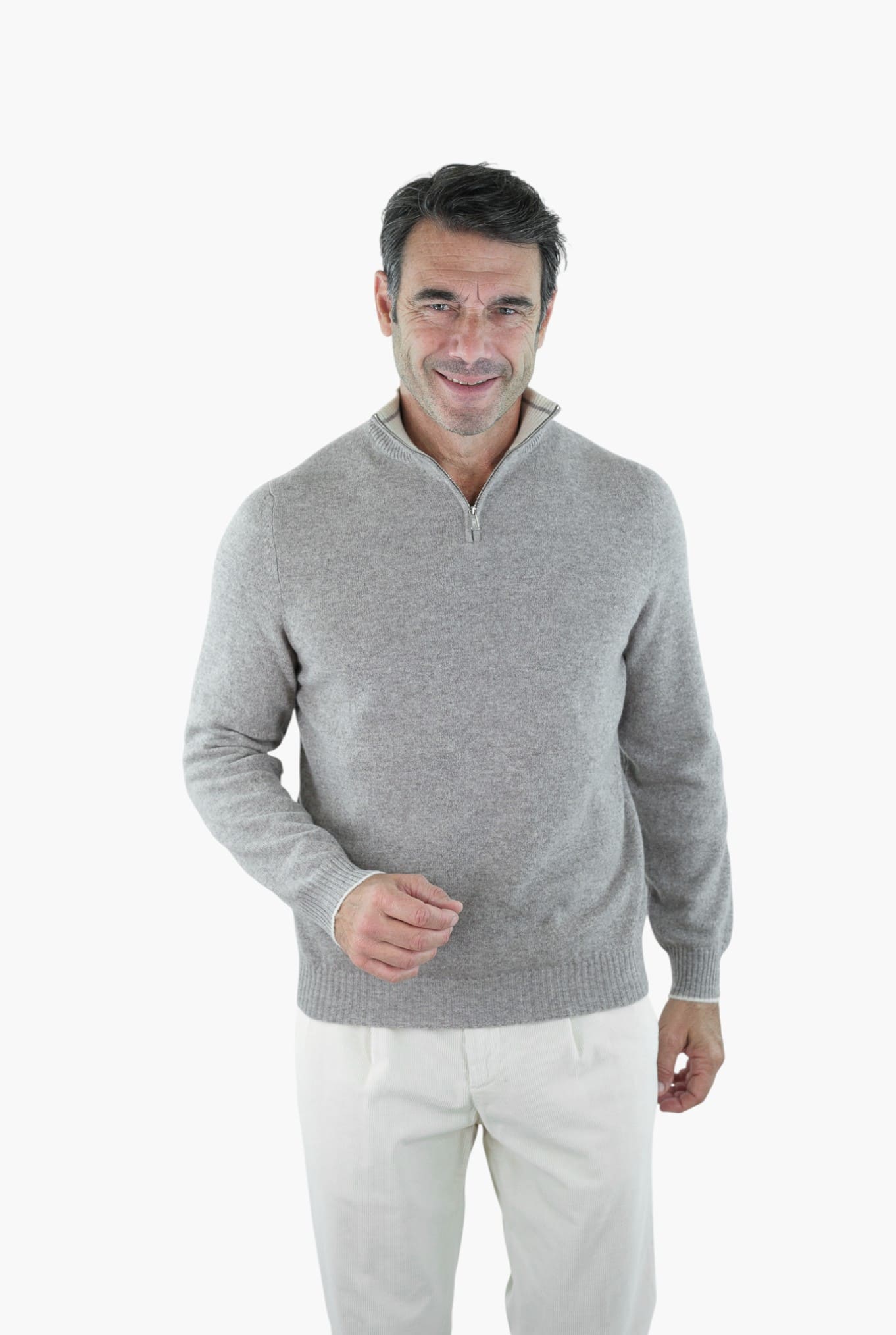 FEDELI Maglia Mezza Zip Cashmere "Favonio" Tortora