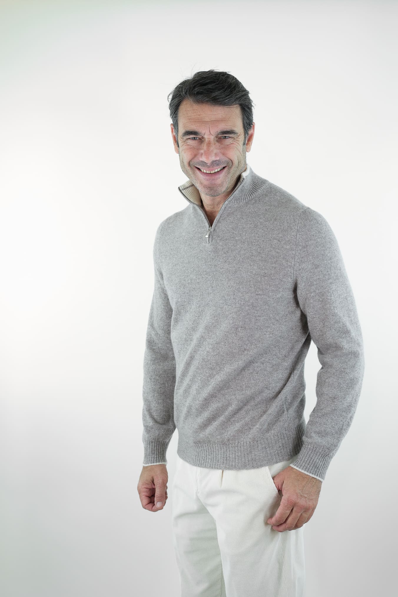 FEDELI Maglia Mezza Zip Cashmere "Favonio" Tortora
