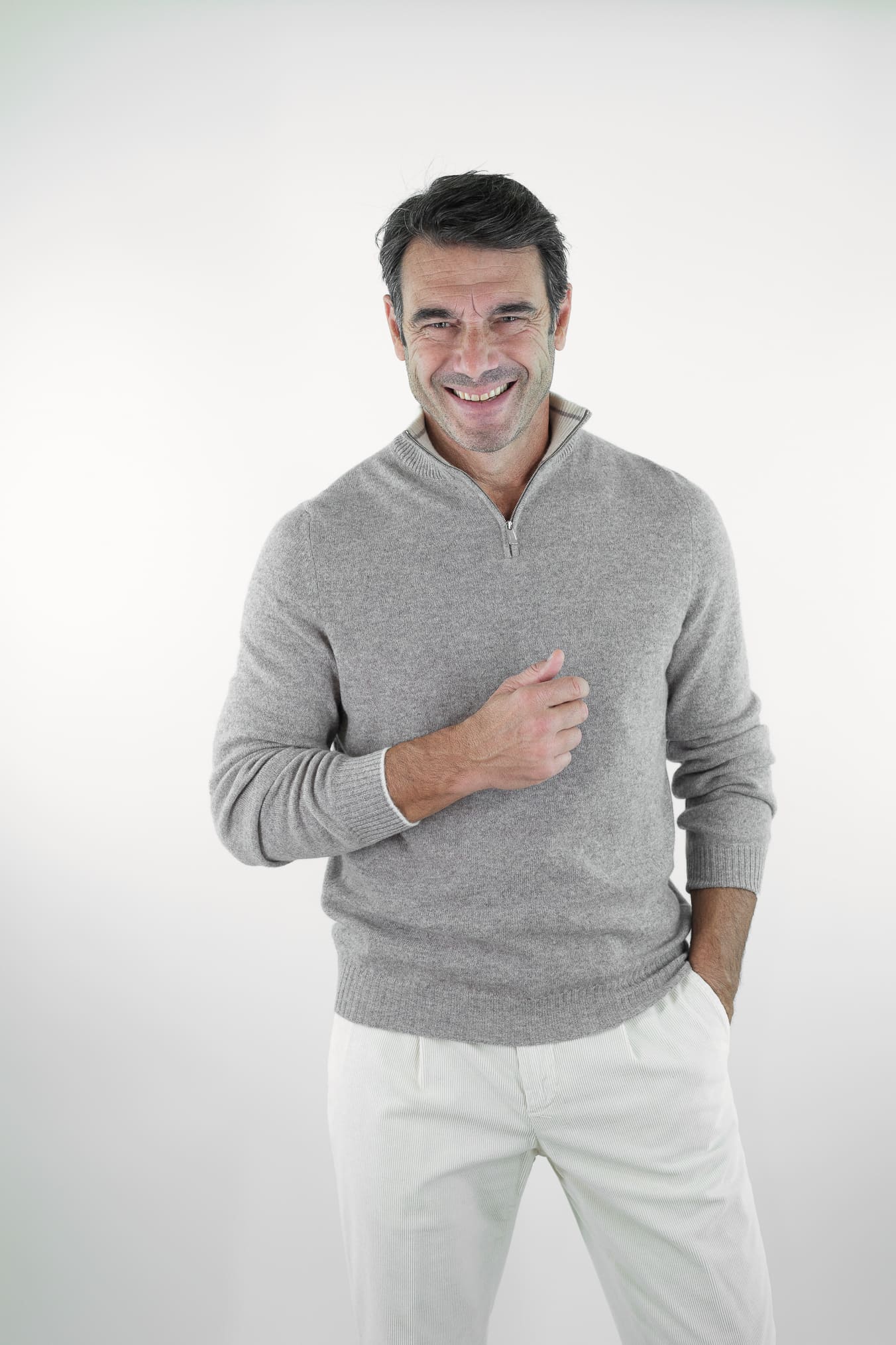 FEDELI Maglia Mezza Zip Cashmere "Favonio" Tortora
