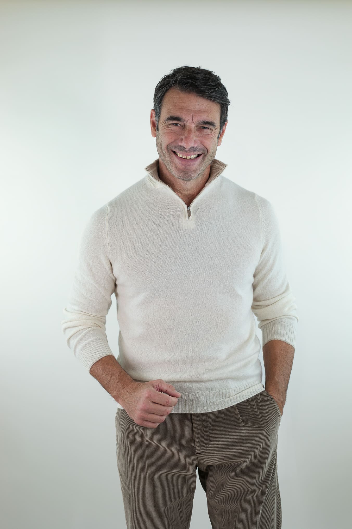 FEDELI Maglia Mezza Zip Cashmere "Favonio" Bianco