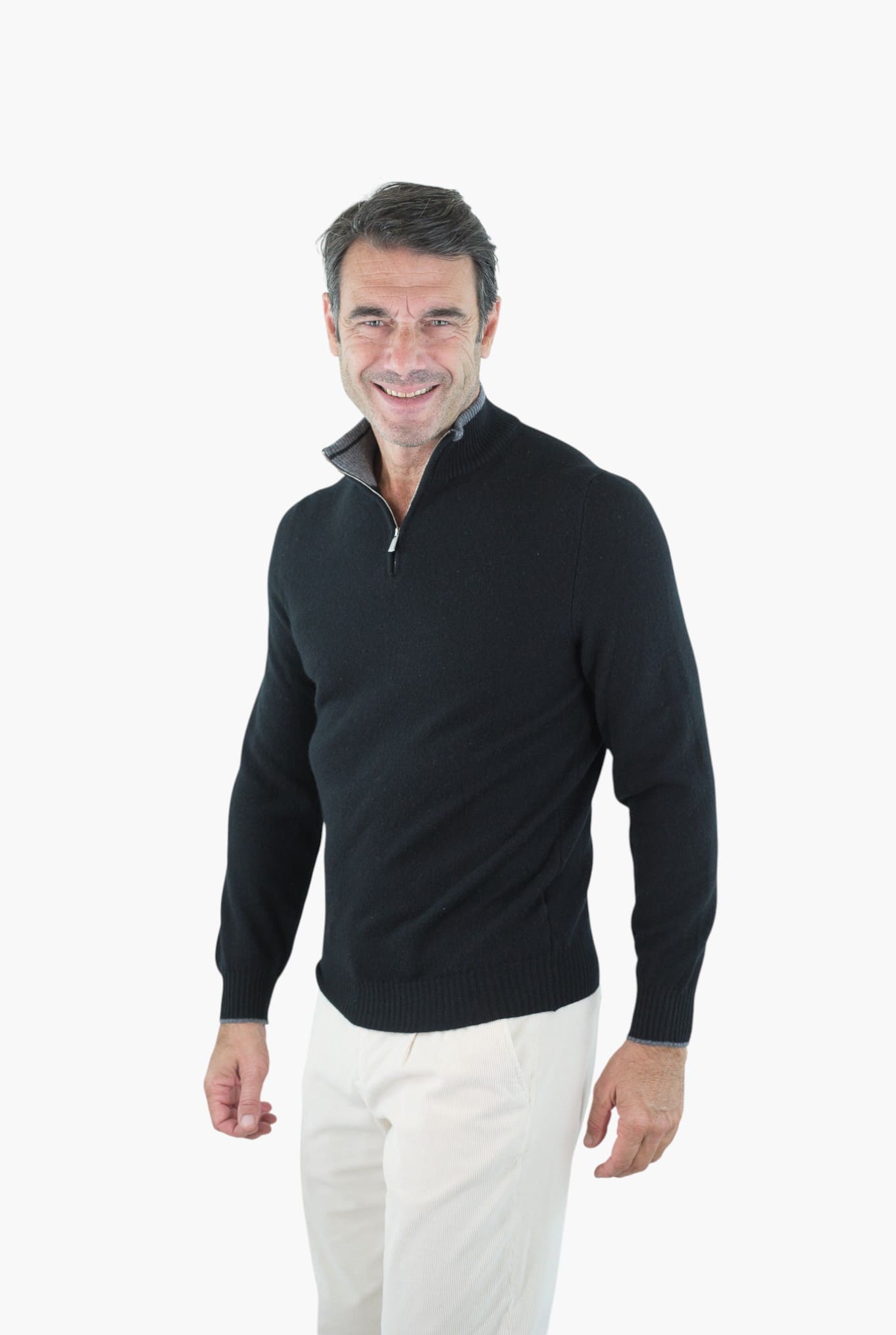 FEDELI Maglia Mezza Zip Cashmere "Favonio" Nero