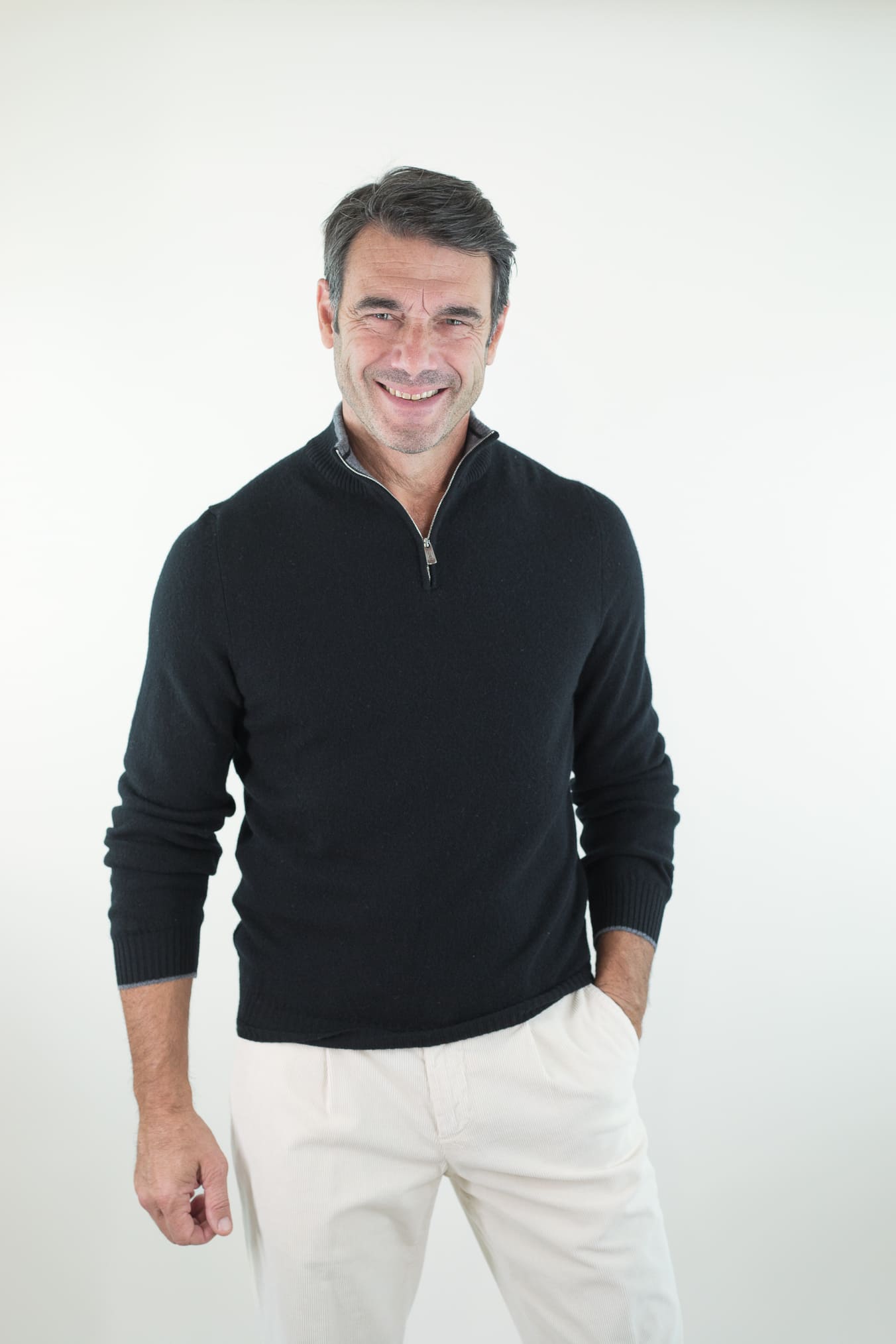 FEDELI Maglia Mezza Zip Cashmere "Favonio" Nero