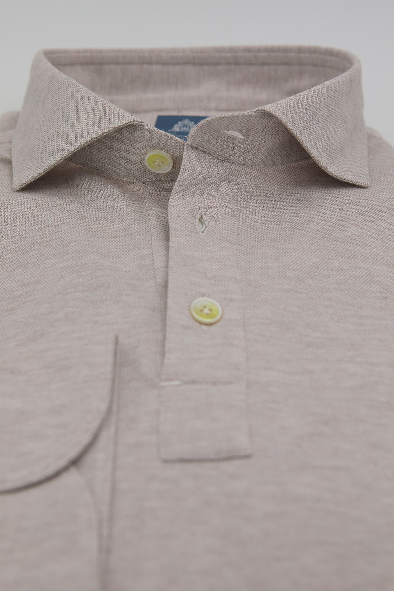 FINAMORE Polo Jersey Cotone Cashmere Maniche Lunghe Sabbia