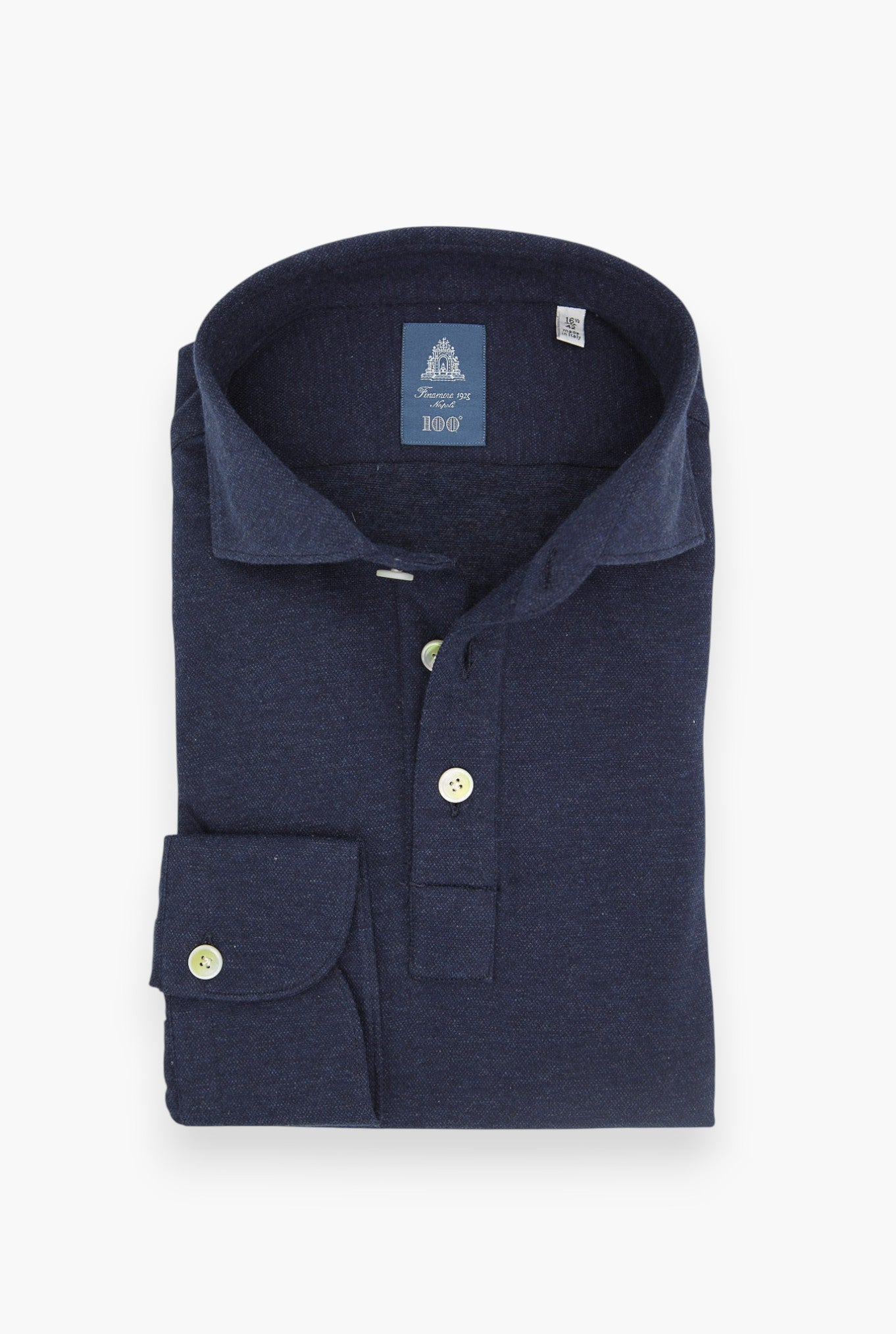 FINAMORE Polo Jersey Cotone Cashmere Maniche Lunghe Blu