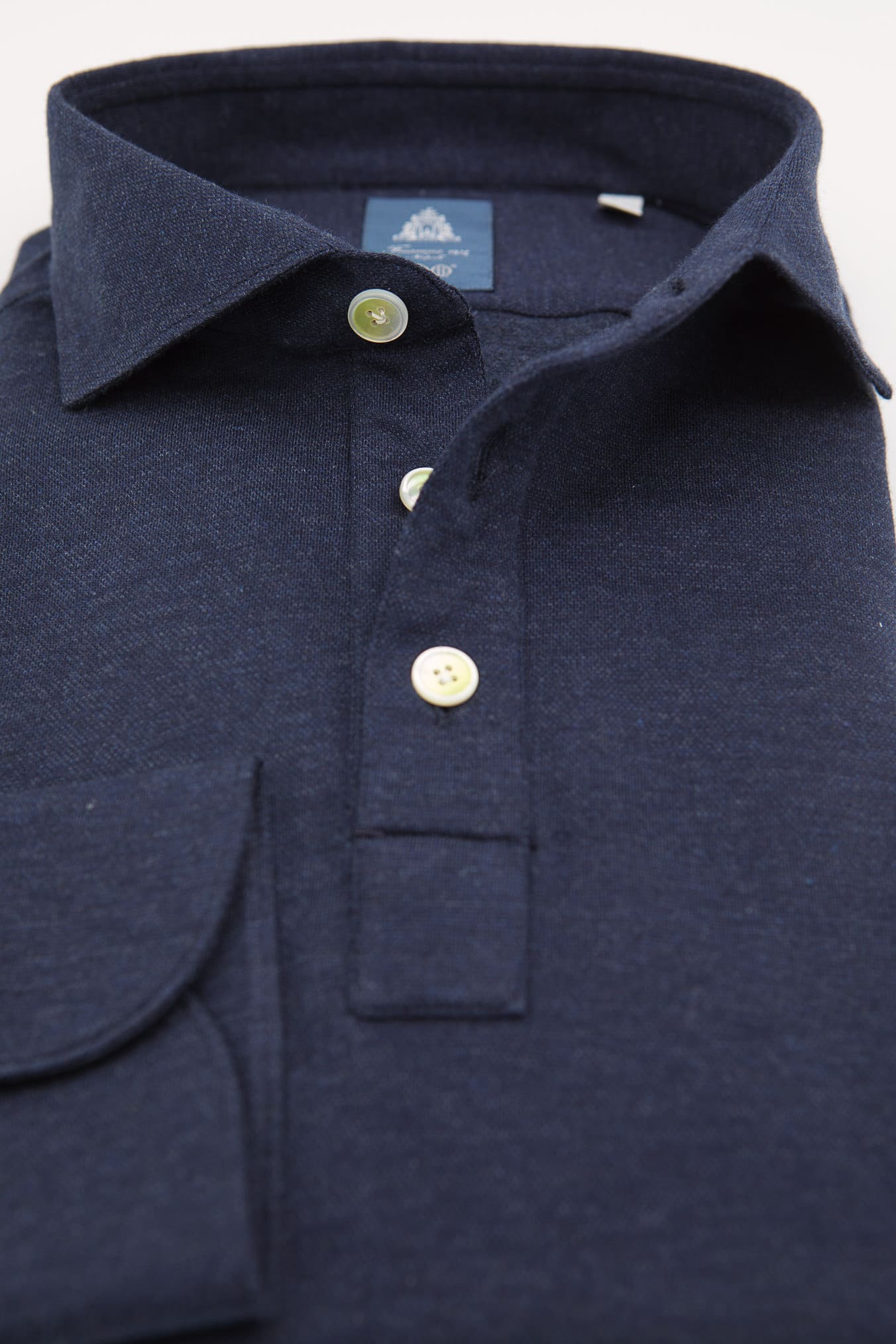 FINAMORE Polo Jersey Cotone Cashmere Maniche Lunghe Blu
