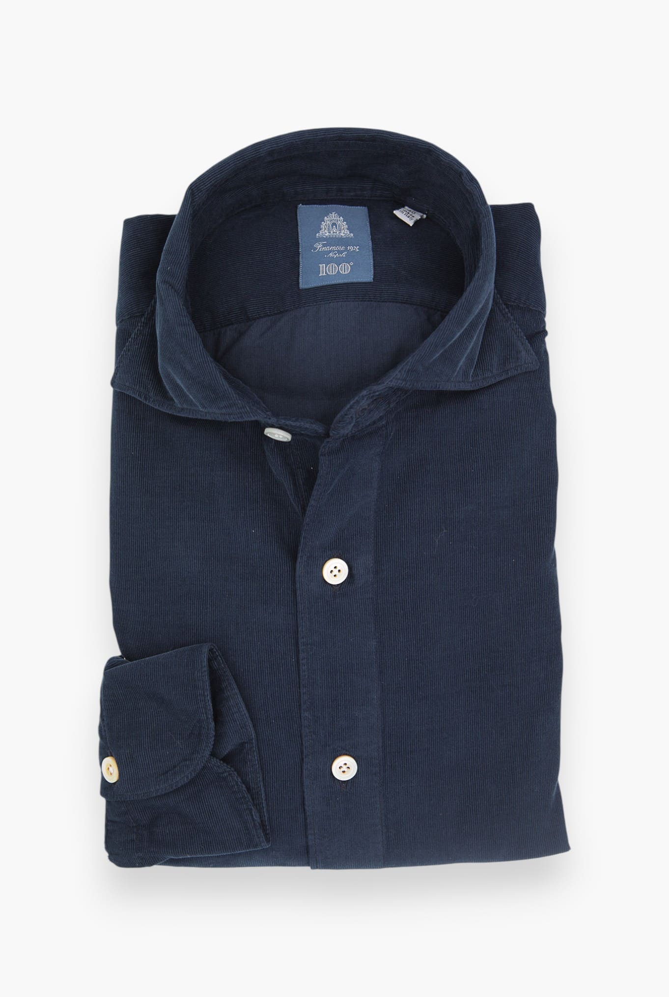 FINAMORE Camicia Velluto Superlight Millerighe Blu