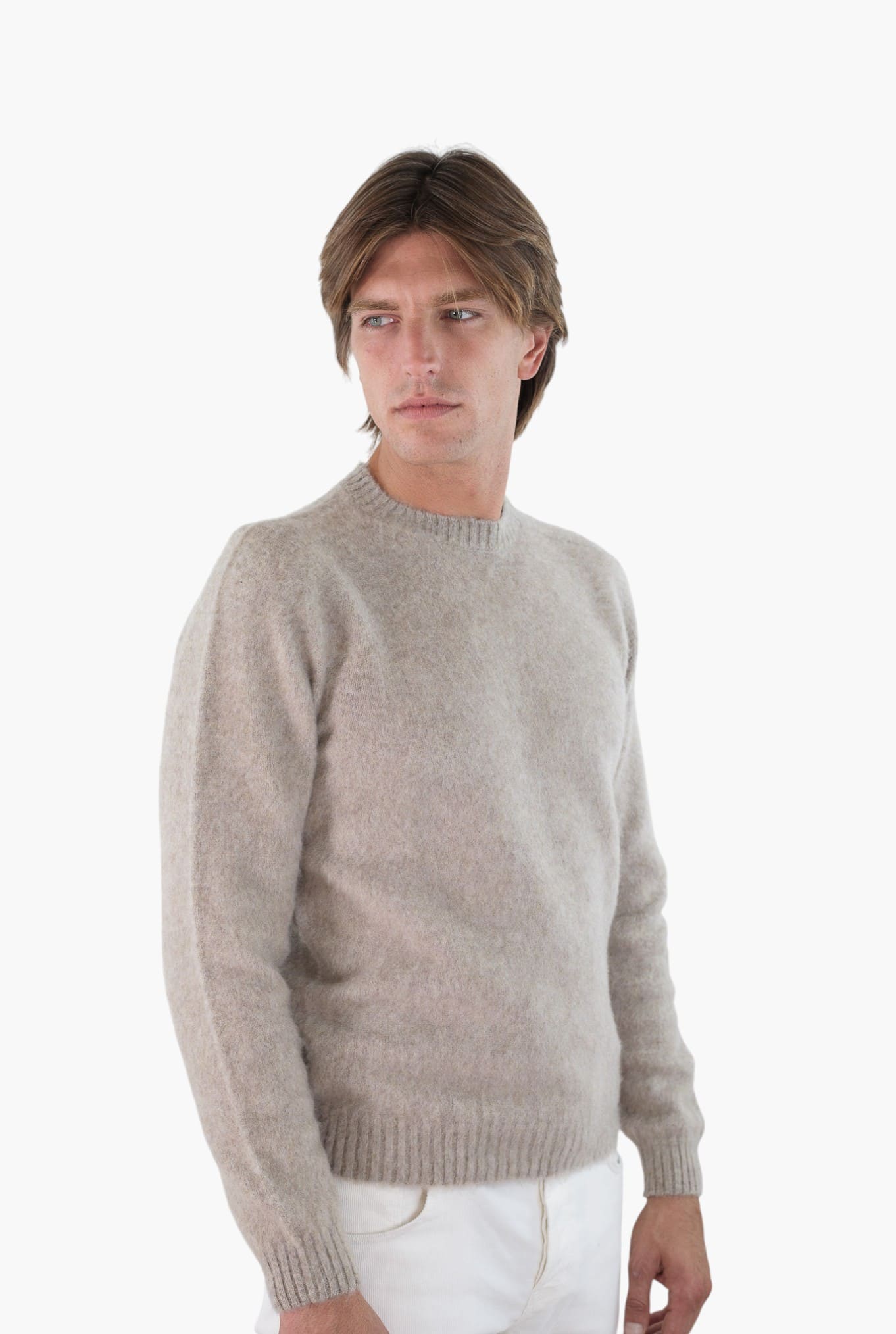 FINAMORE Girocollo "Jesolo" Cashmere Corsehair Loro Piana Beige