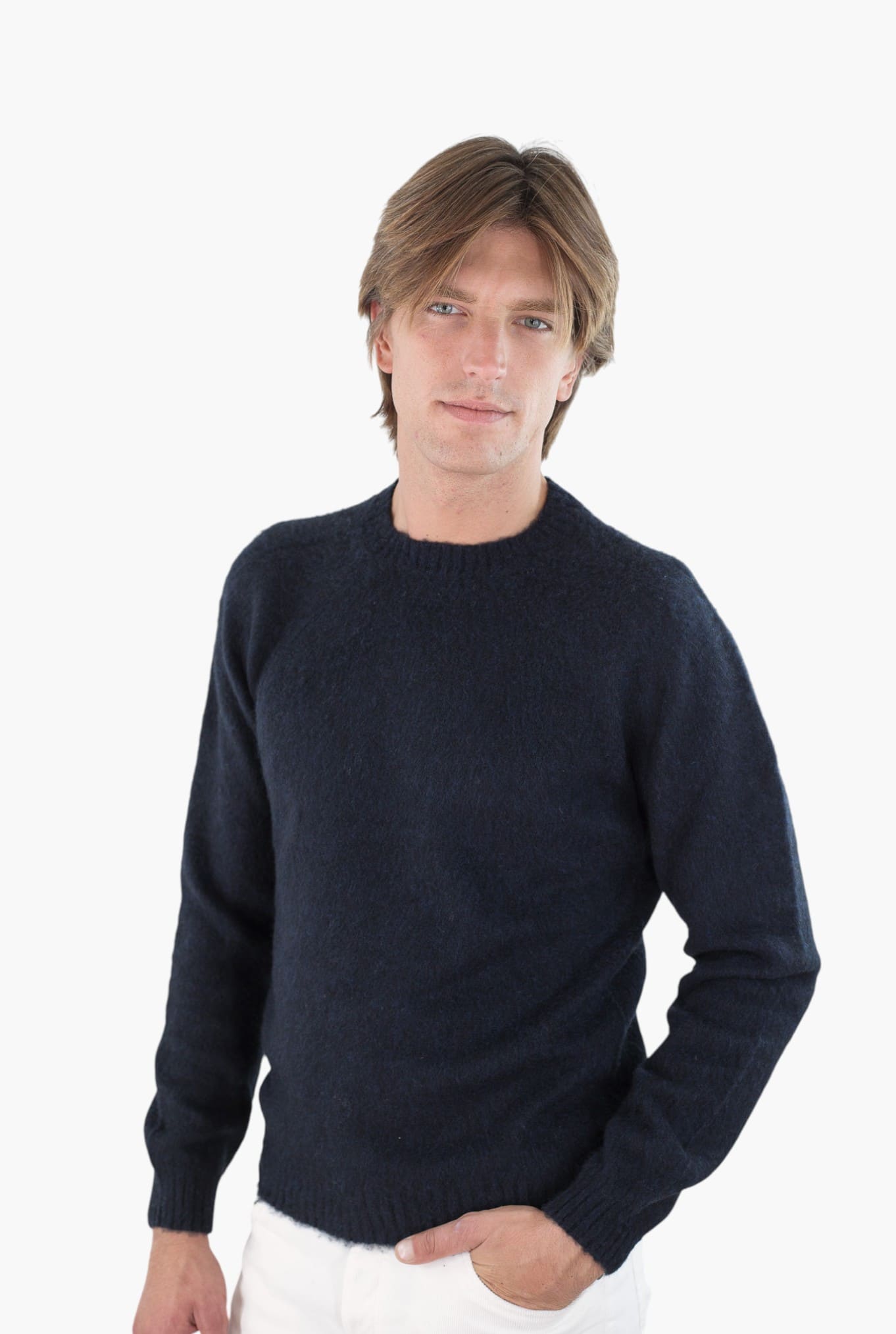 FINAMORE Girocollo "Jesolo" Cashmere Corsehair Loro Piana Blu