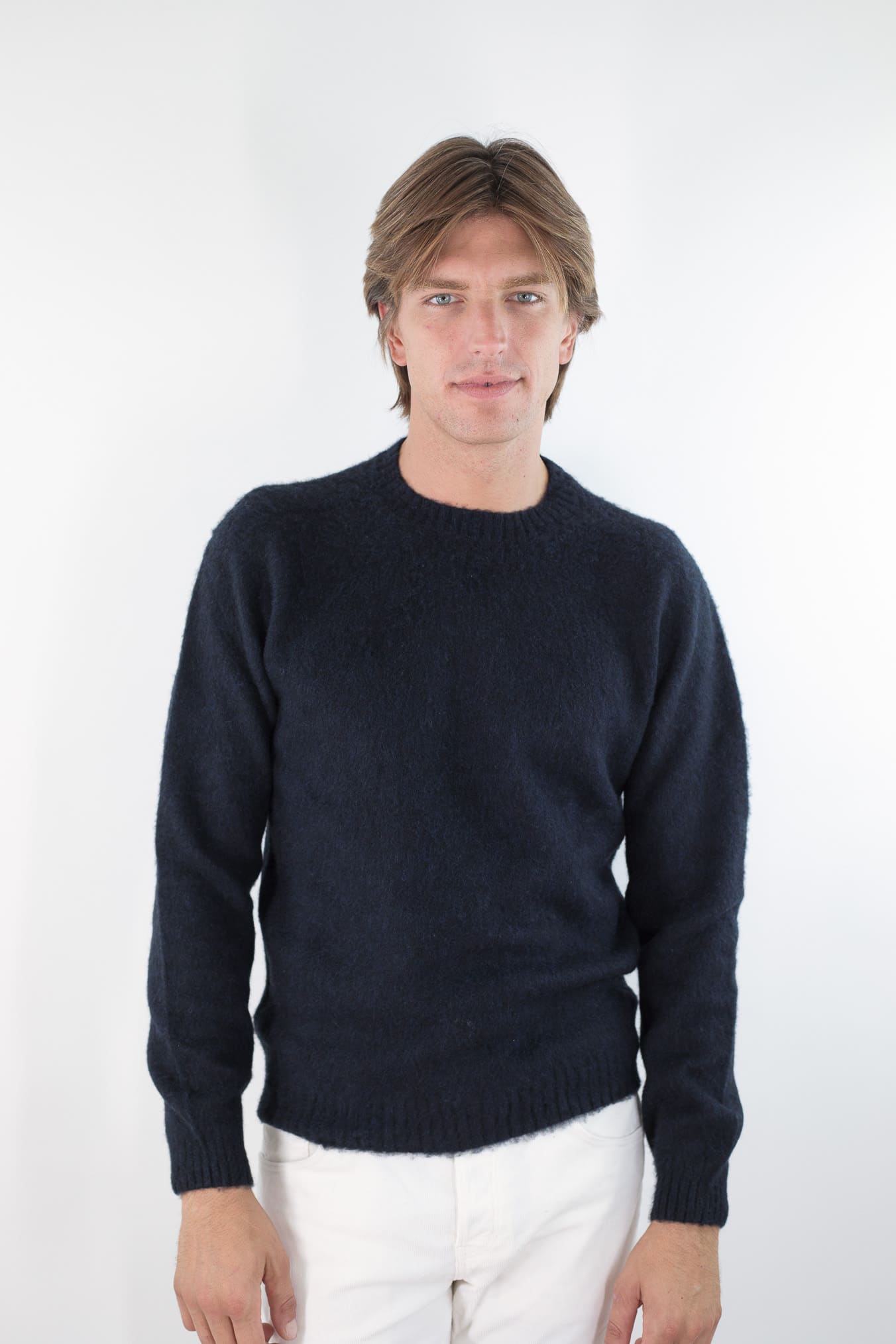 FINAMORE Girocollo "Jesolo" Cashmere Corsehair Loro Piana Blu