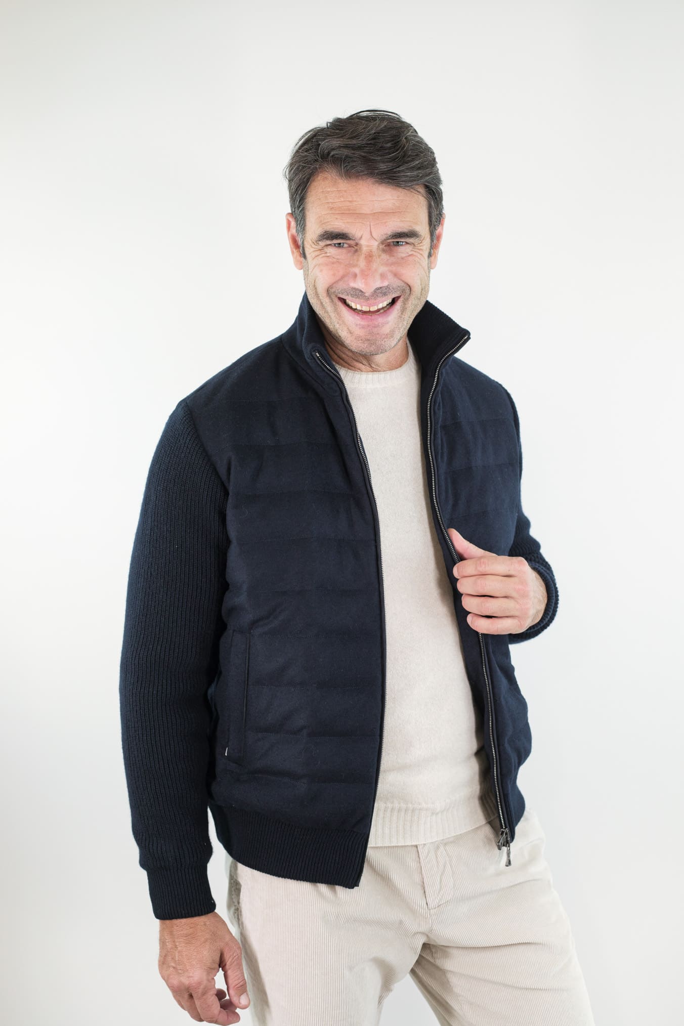 FIORONI Bomber Piumino Lana Cashmere Blu Navy