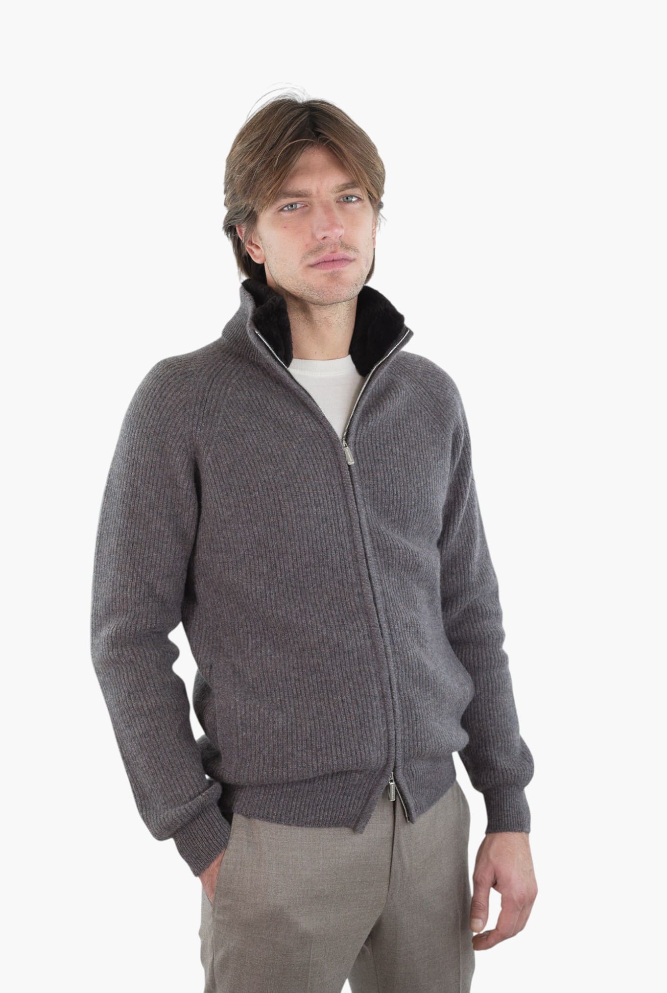 PASHMERE Maglia Full Zip Cashmere Castorino Tortora