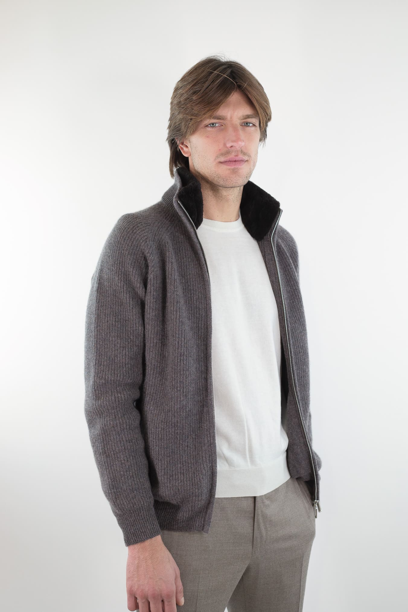 PASHMERE Maglia Full Zip Cashmere Castorino Tortora