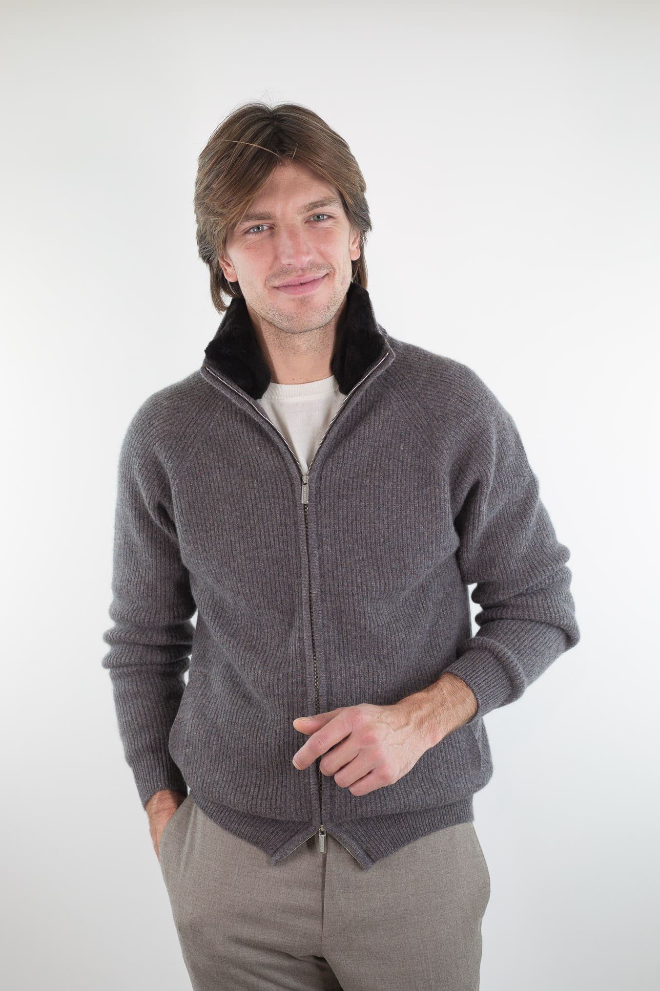 PASHMERE Maglia Full Zip Cashmere Castorino Tortora