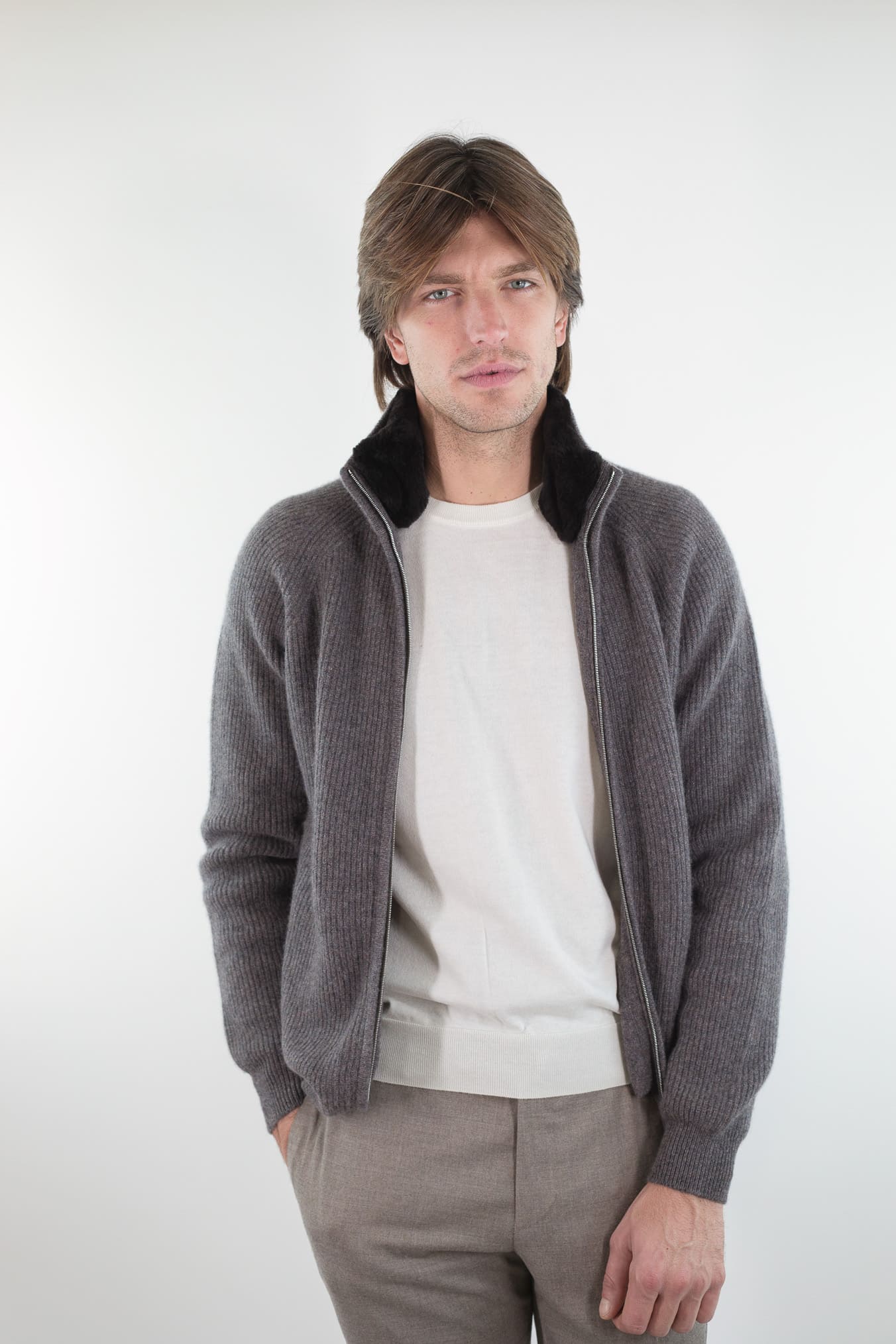 PASHMERE Maglia Full Zip Cashmere Castorino Tortora
