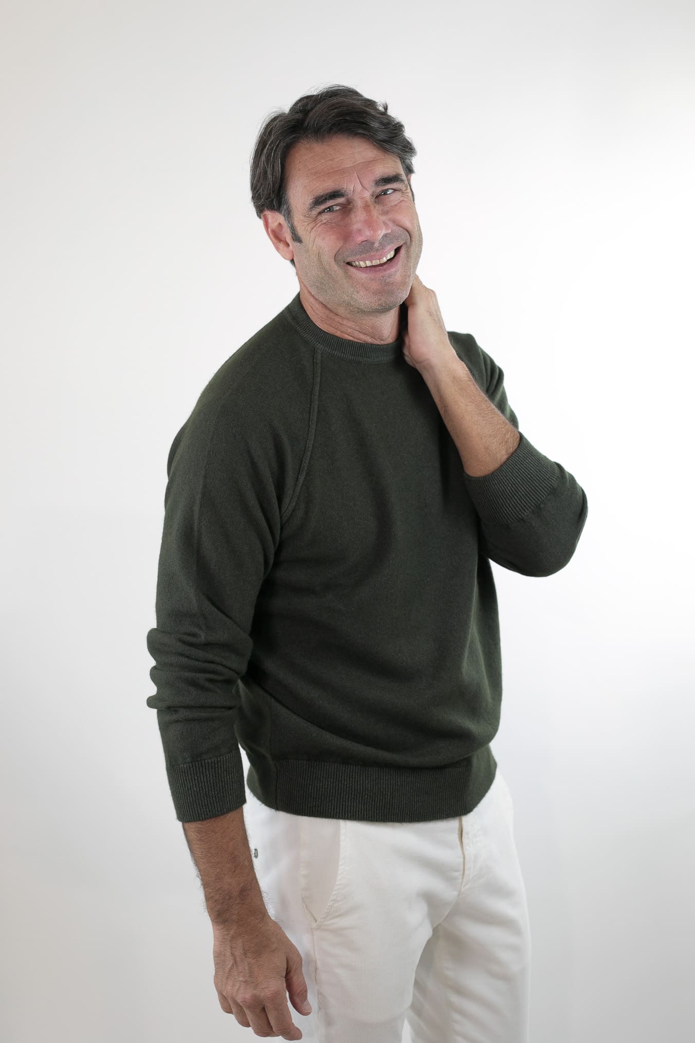 GUARINO Girocollo Raglan Cashmere Old Dyed Verde Loden