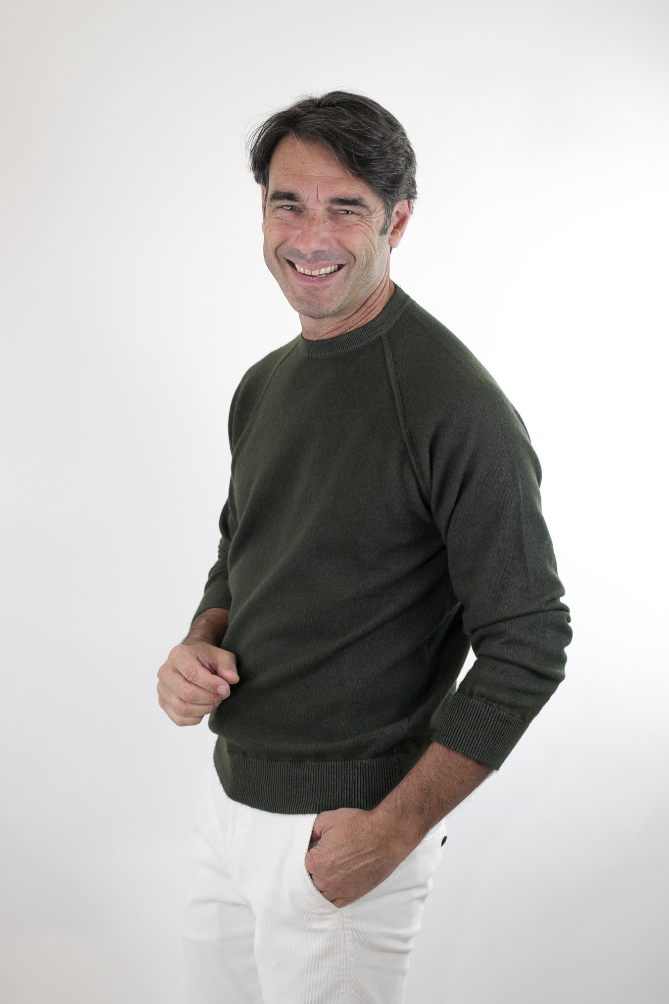 GUARINO Girocollo Raglan Cashmere Old Dyed Verde Loden