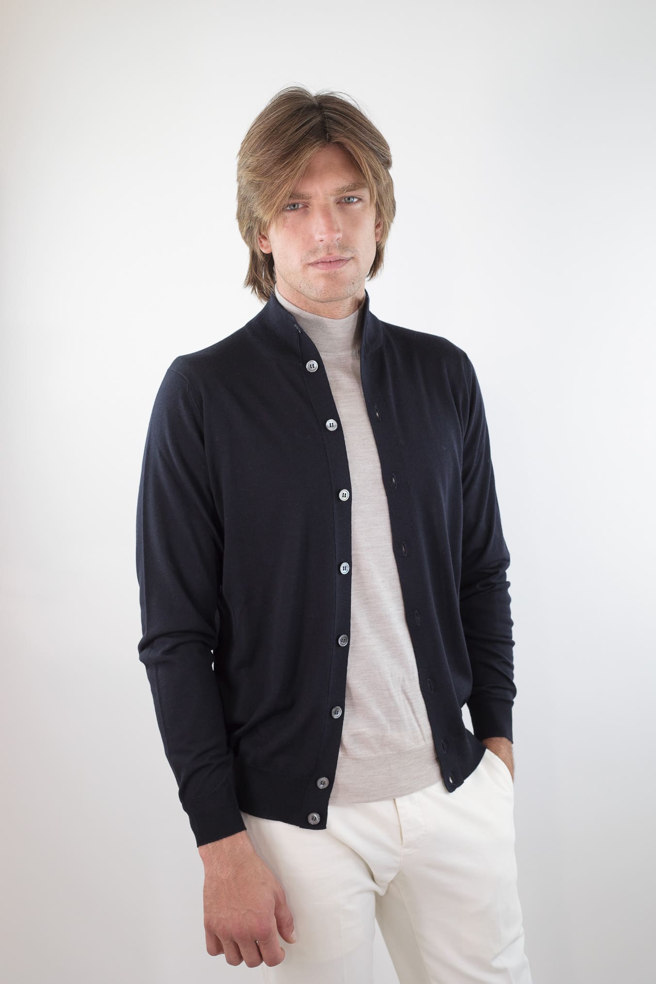 GUARINO Cardigan Lana Extrafine Blu Scuro