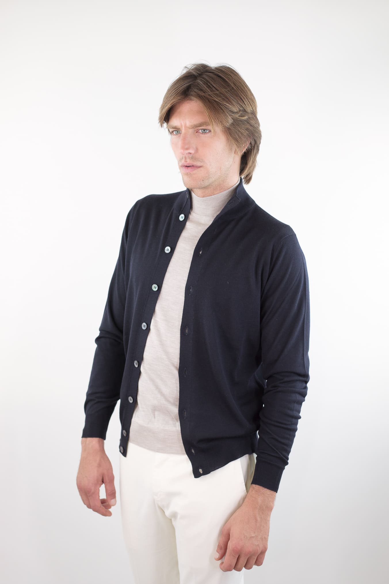 GUARINO Cardigan Lana Extrafine Blu Scuro