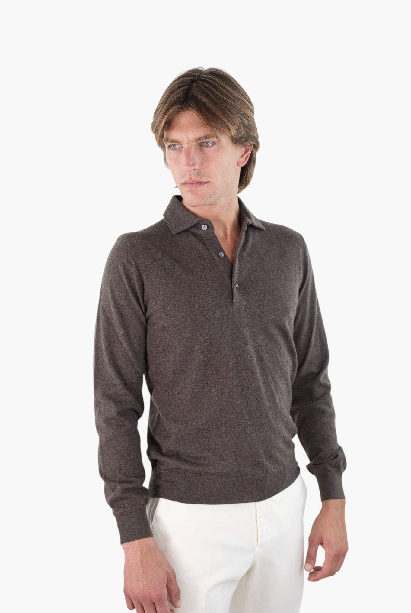 GUARINO Polo Cashmere Light Collo Camicia Marrone