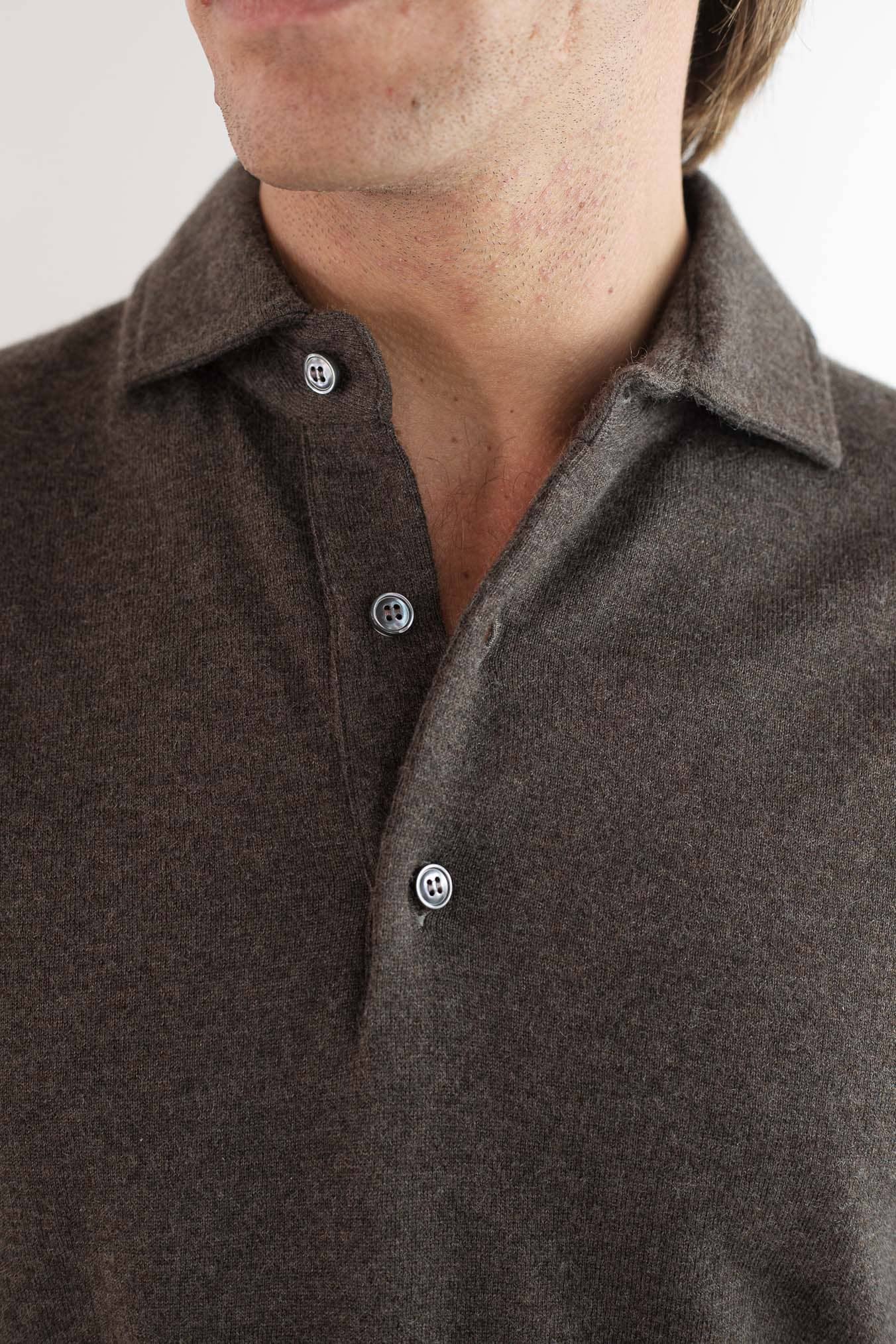 GUARINO Polo Cashmere Light Collo Camicia Marrone