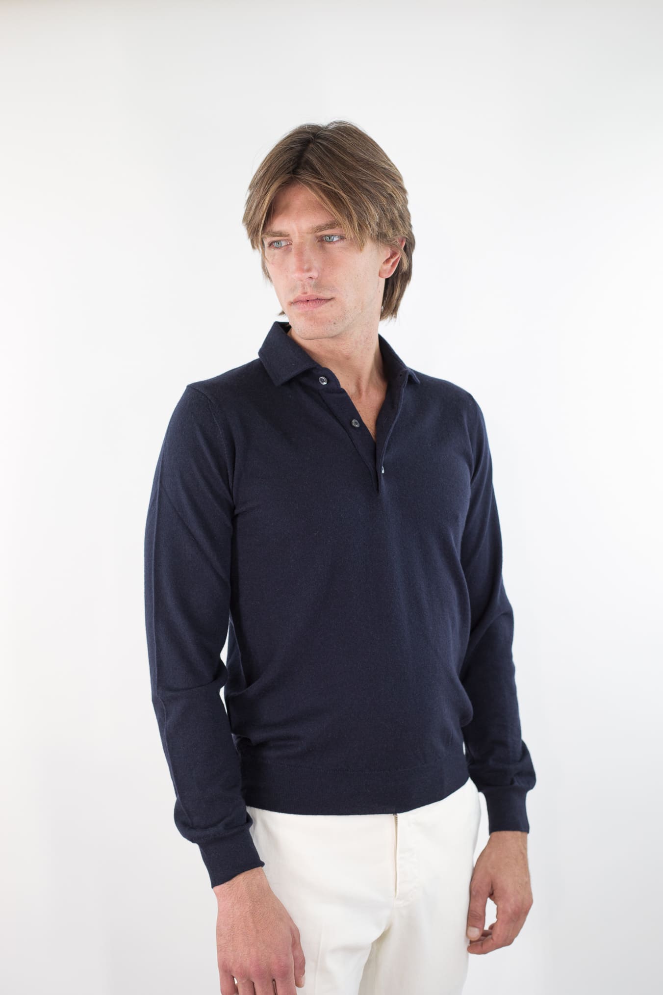 GUARINO Polo Cashmere Light Collo Camicia Blu