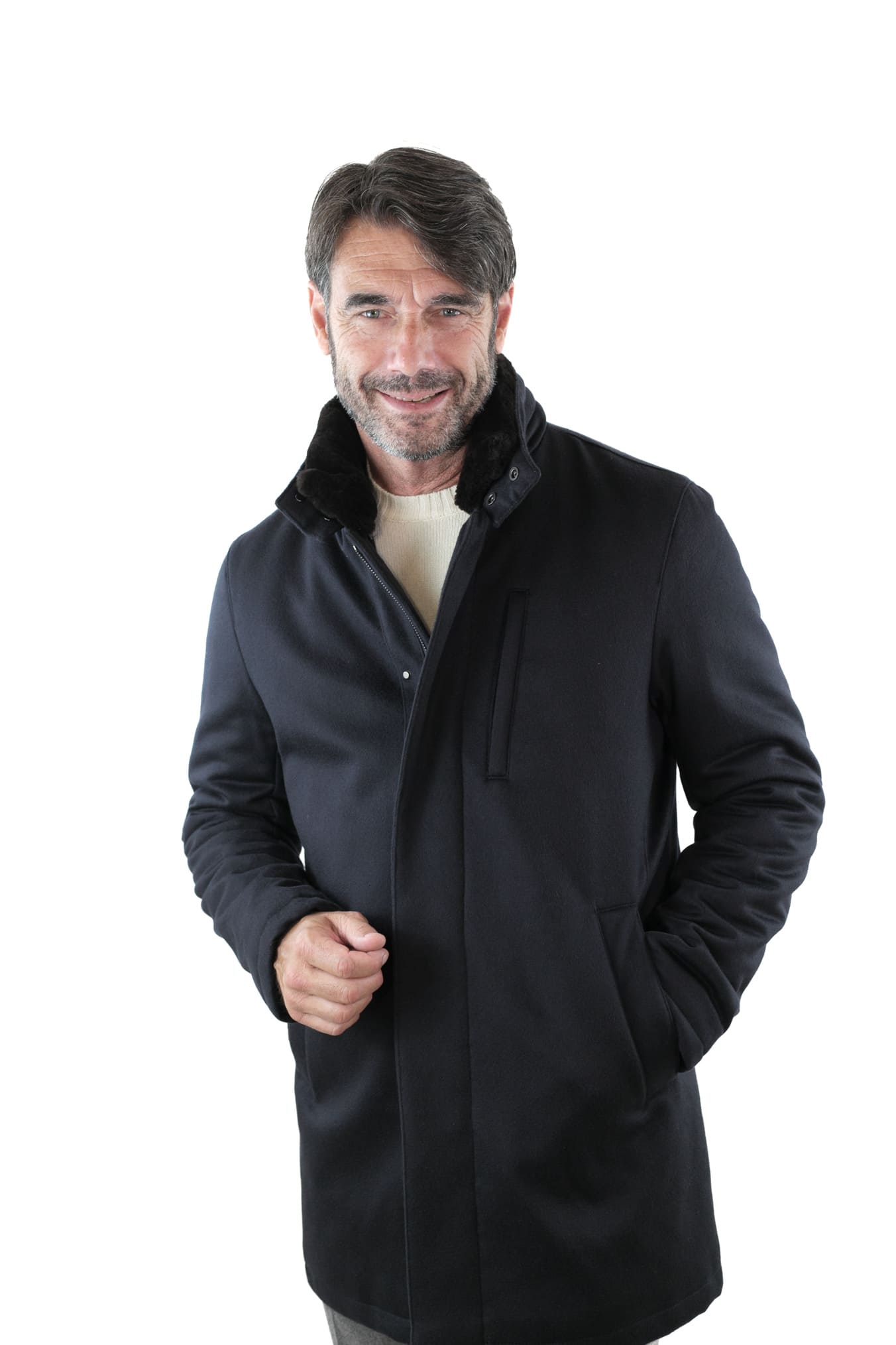 GUARINO Giaccone Cashmere Castorino Removibile Blu Scuro