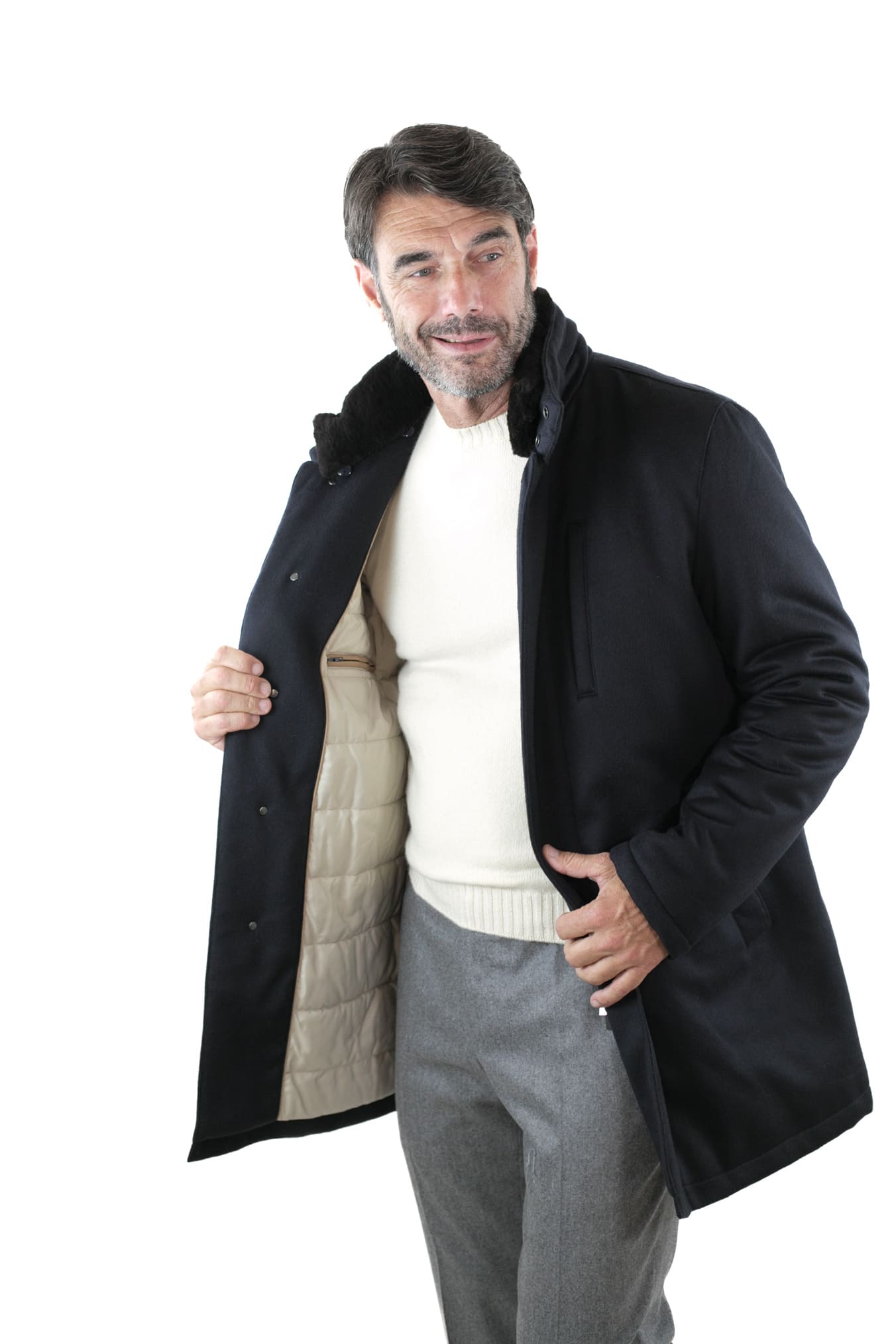 GUARINO Giaccone Cashmere Castorino Removibile Blu Scuro